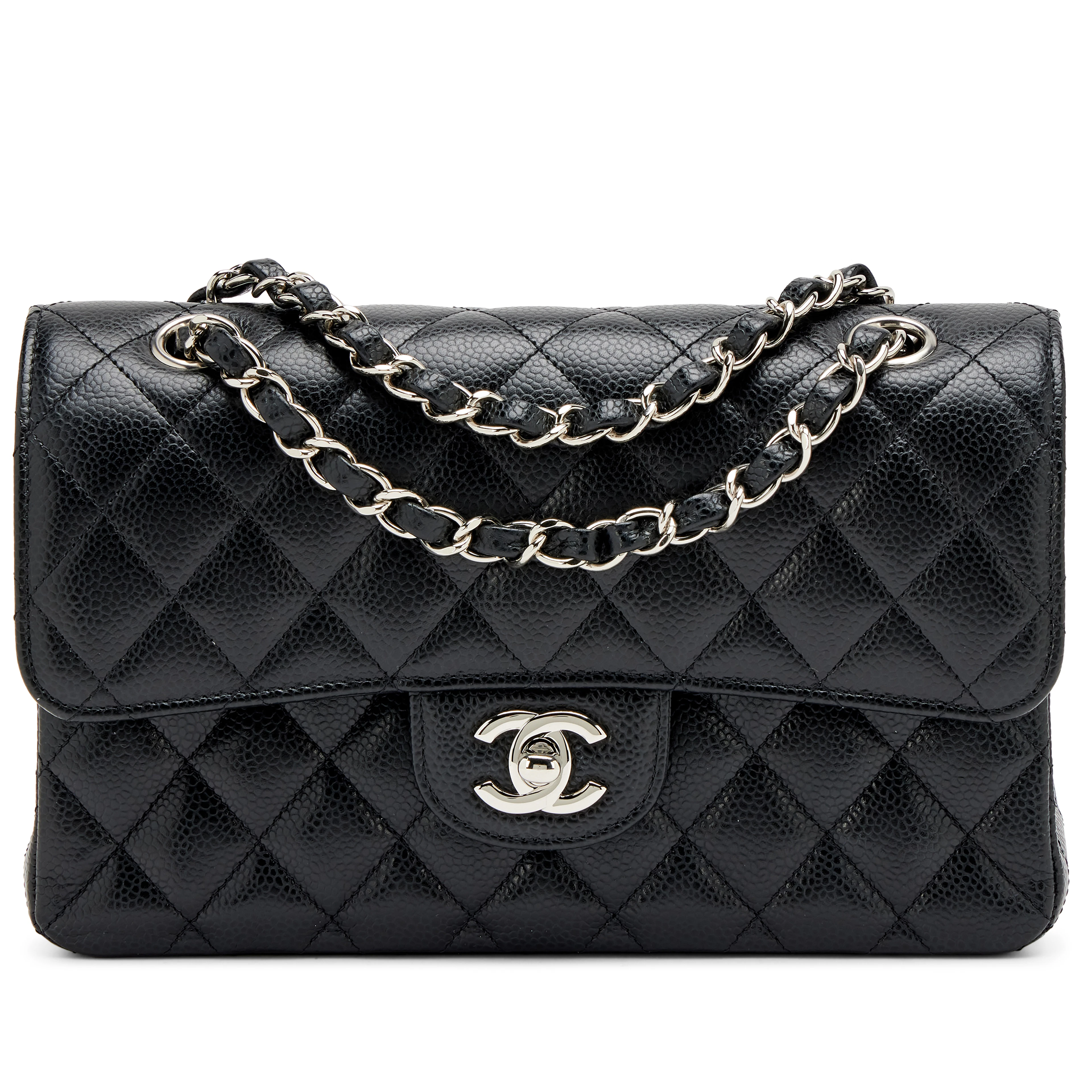 Black Quilted Caviar Small Classic Double Flap Bag Silver Hardware, 2019