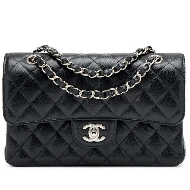 Black Quilted Caviar Small Classic Double Flap Bag Silver Hardware, 2019