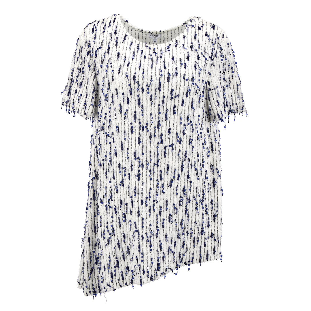 White and Navy Beaded Tunic Dress, 2018