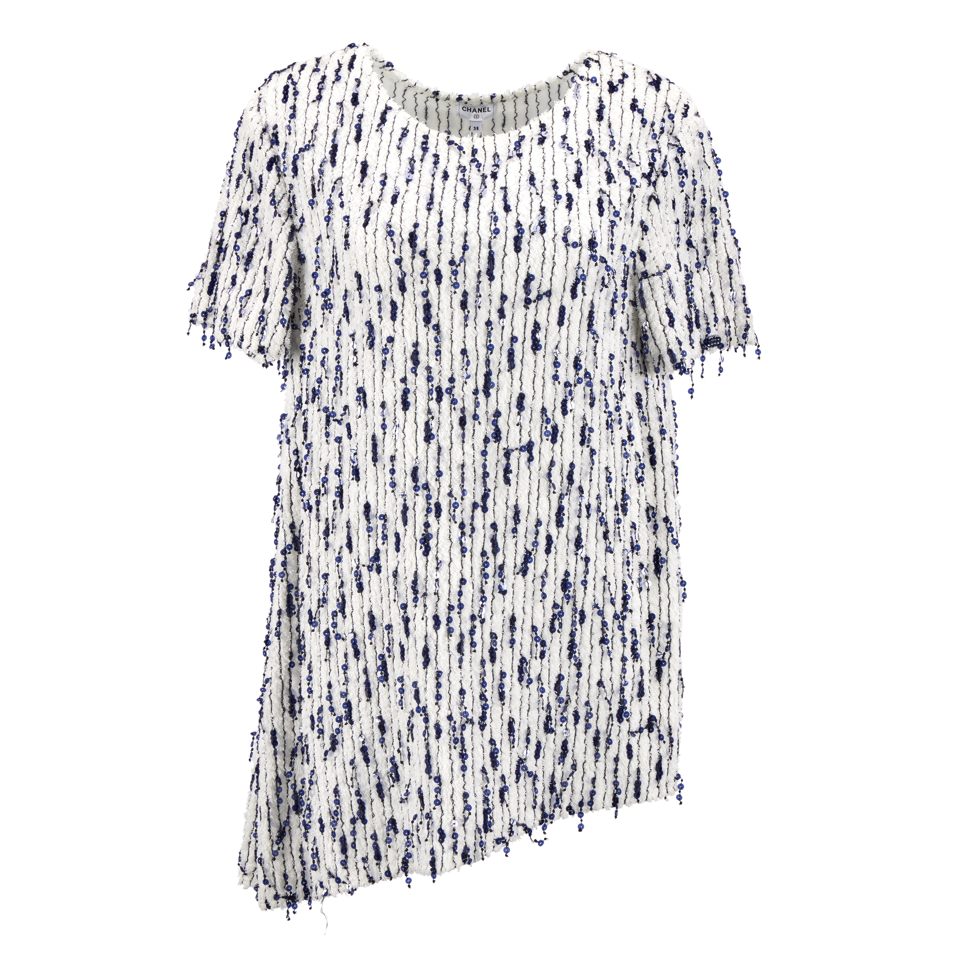 White and Navy Beaded Tunic Dress, 2018