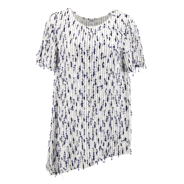 White and Navy Beaded Tunic Dress, 2018
