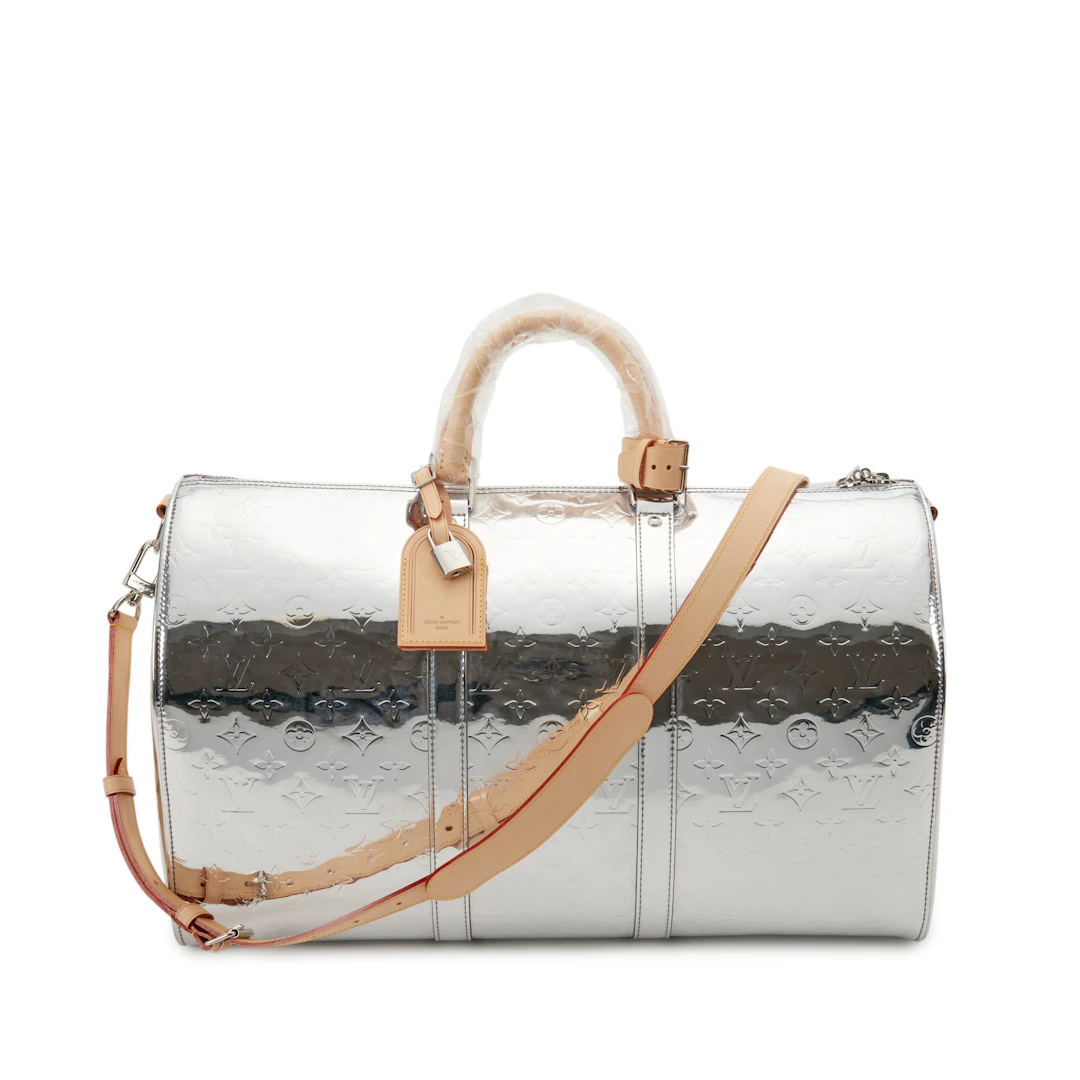 Virgil Abloh Silver Monogram Mirror Coated Canvas Keepall Bandoulière