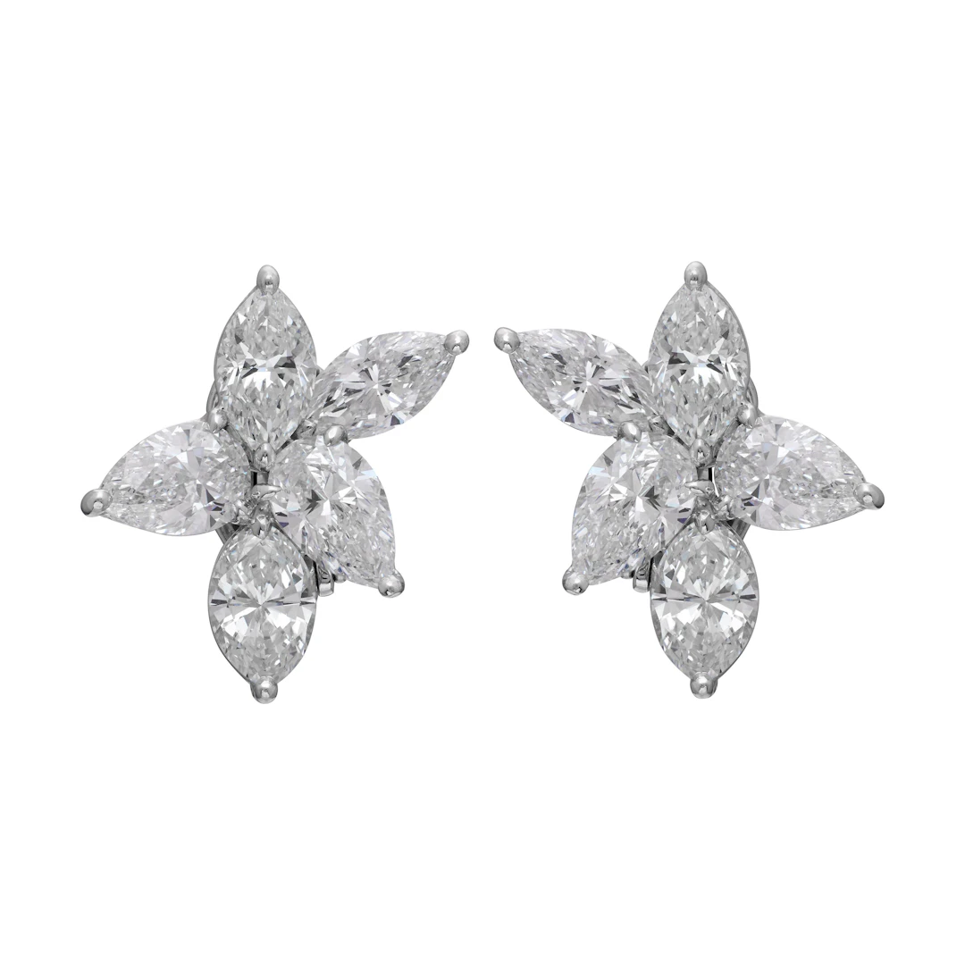 Platinum and 7.93ctw Diamond Cluster Earrings