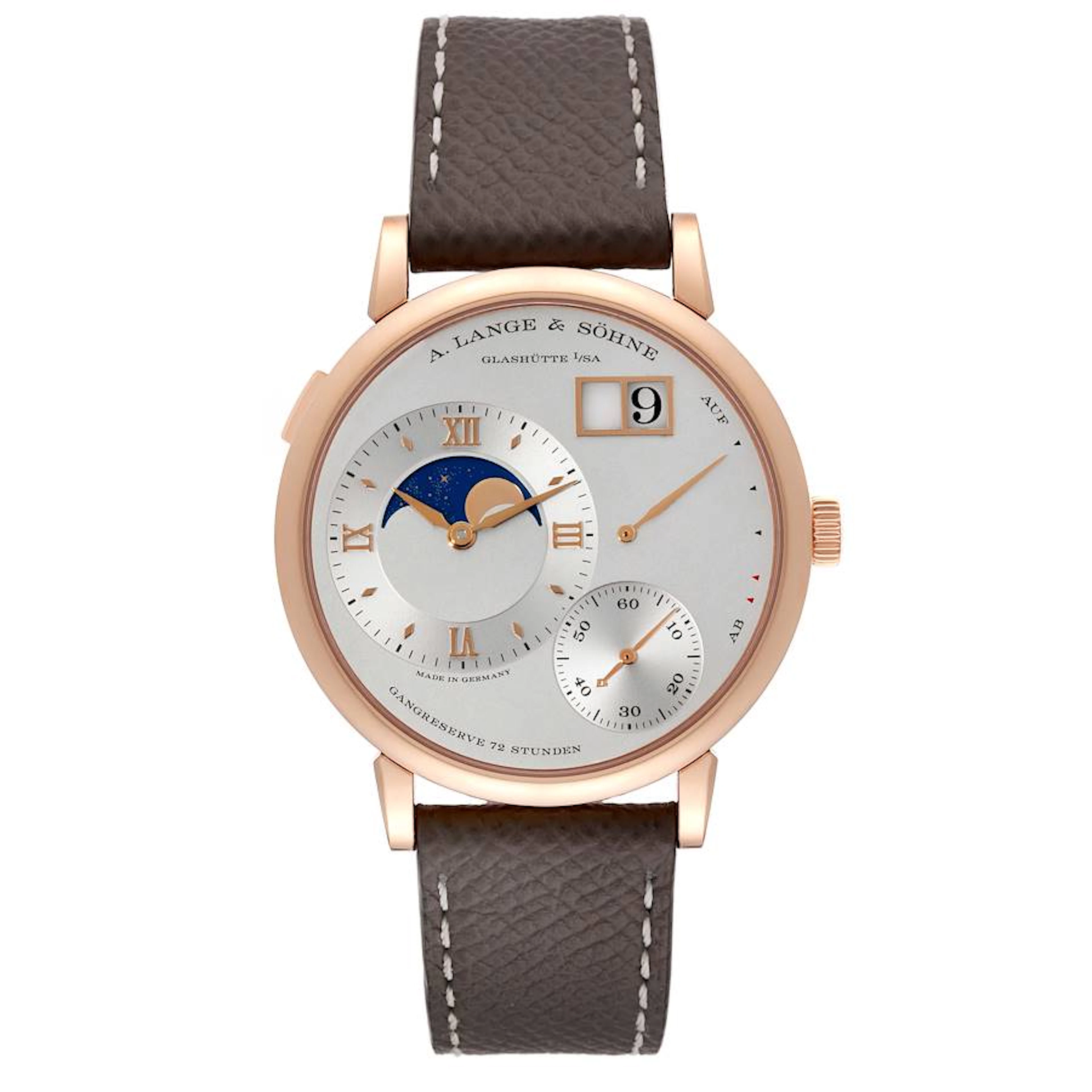 Grand Lange 1 (Reference 139.032). A 41mm rose gold manual wind wristwatch