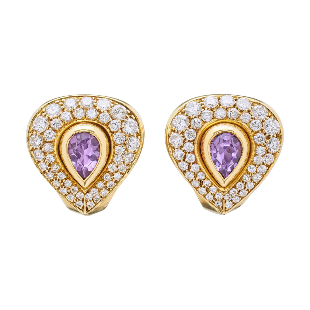 Vintage Gold, Amethyst and Diamond Earclips