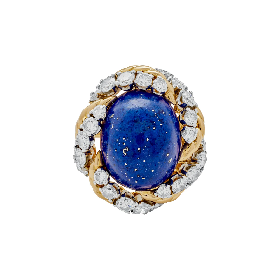Vintage Gold, White Gold, Lapis Lazuli and Diamond Ring