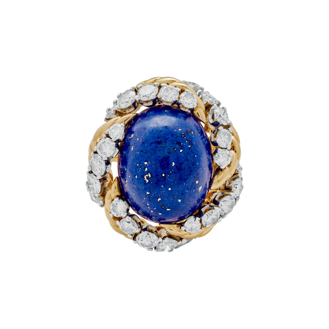 Vintage Gold, White Gold, Lapis Lazuli and Diamond Ring