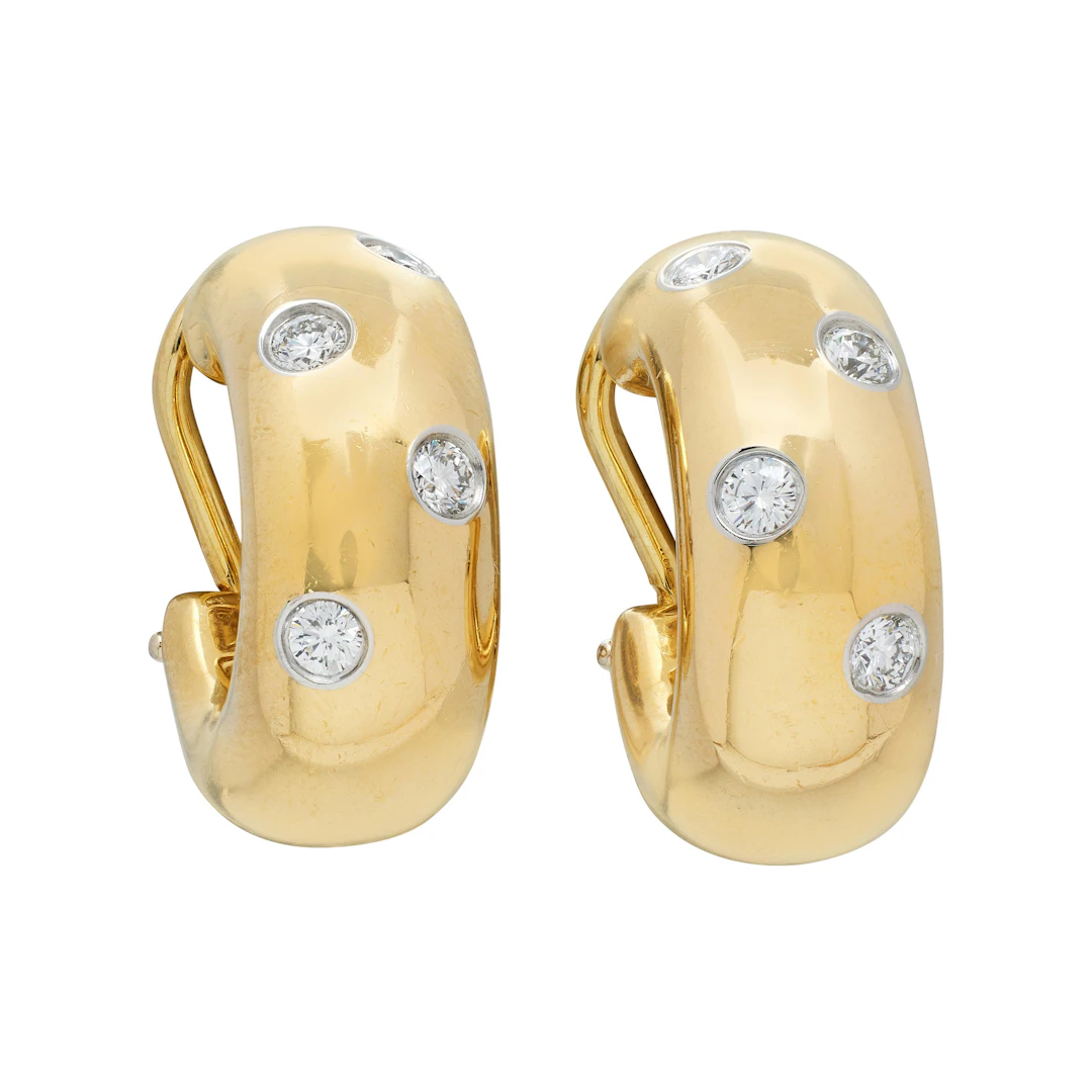 Gold, Platinum and Diamond Etoile Hoop Earclips