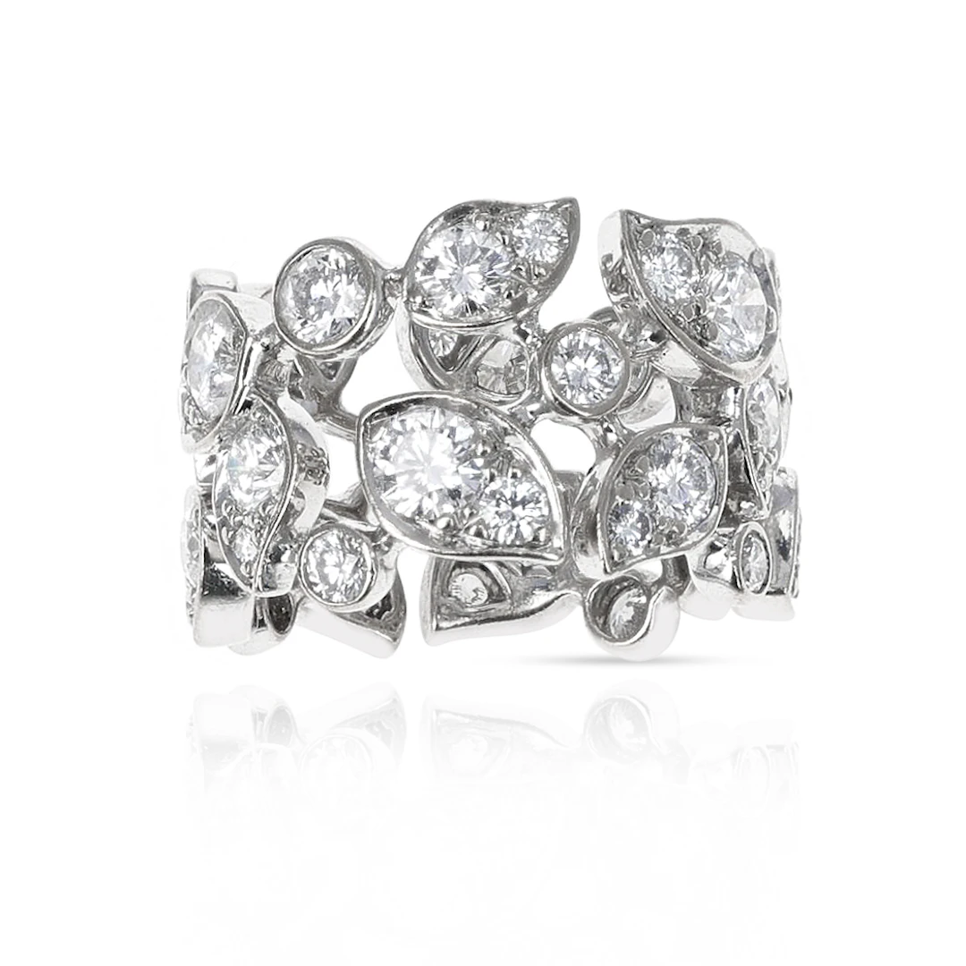 White Gold and Diamond Leaf Band Ring