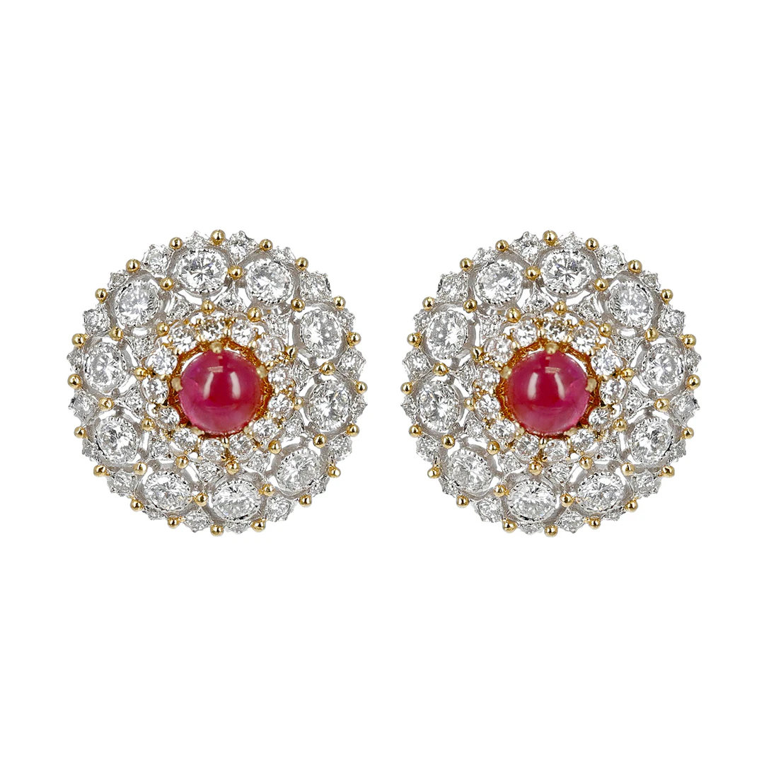 Gold, Ruby and Diamond Earclips