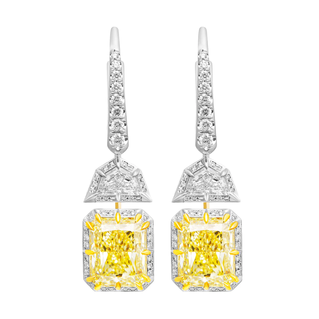 Platinum, Gold, 6.05ctw Radiant Cut Fancy Light Yellow Diamond and