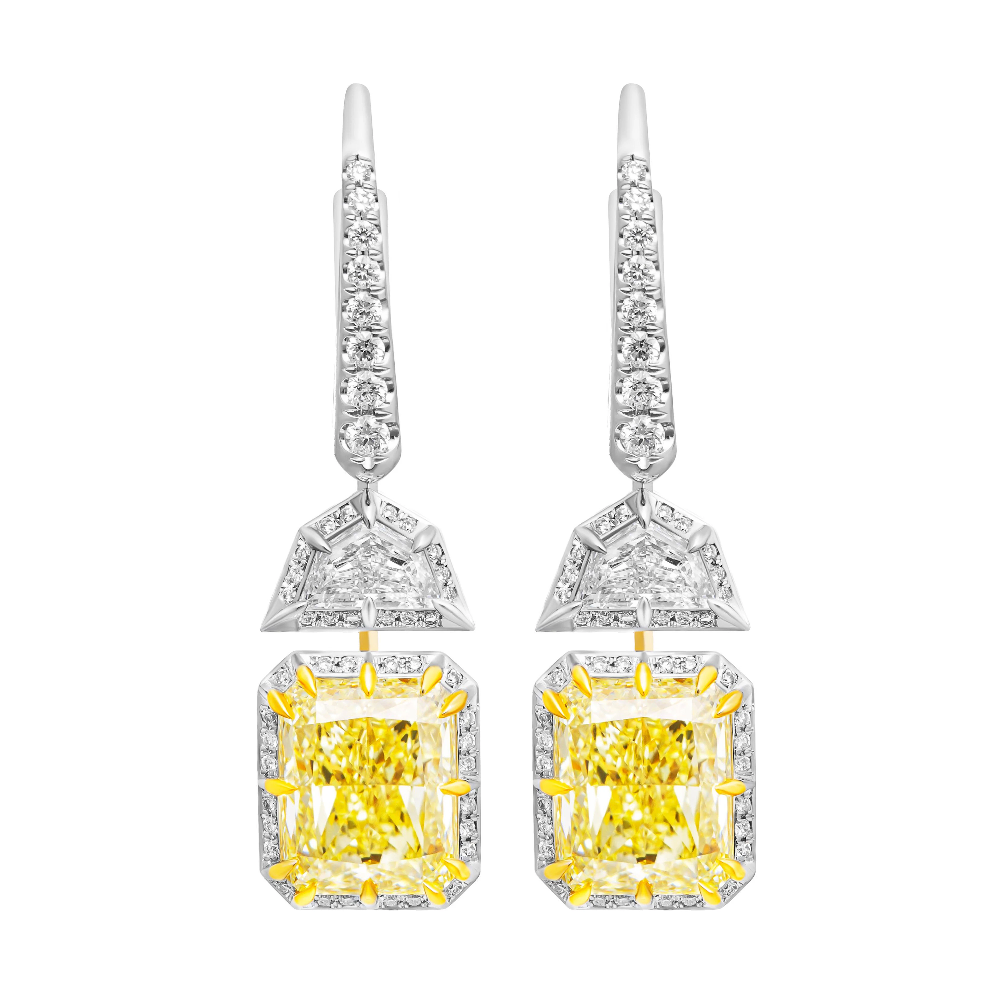 Platinum, Gold, 6.05ctw Radiant Cut Fancy Light Yellow Diamond and
