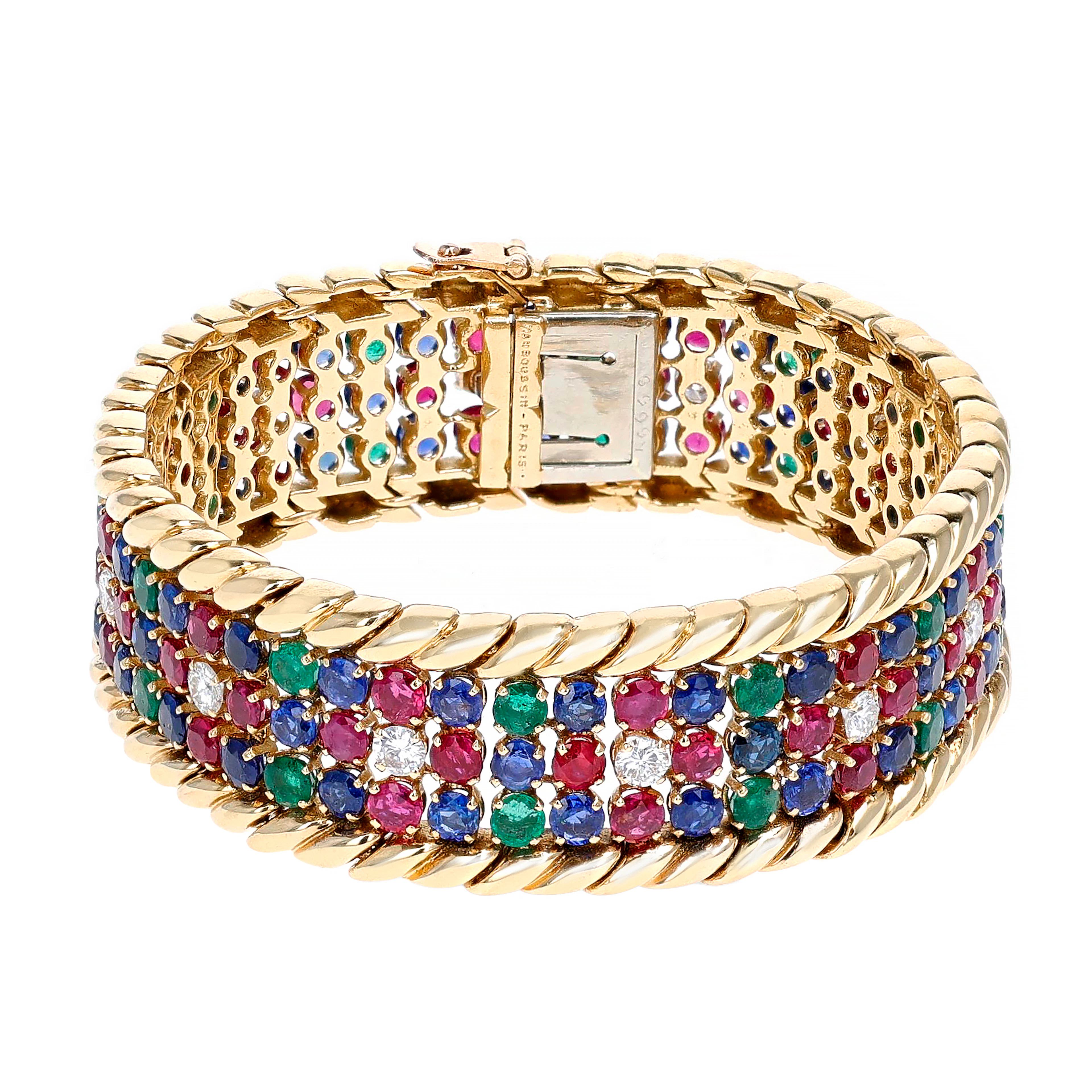 Vintage Gold, Emerald, Ruby, Sapphire and Diamond Bracelet
