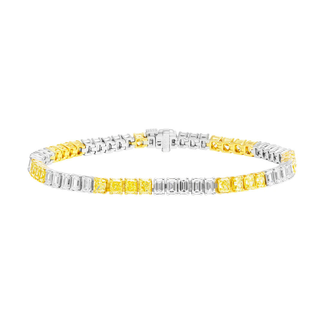 Platinum, Gold, 4.05ctw Radiant Cut Yellow Diamond and 3.60ctw Emerald