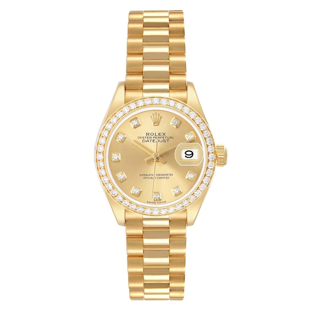 President Datejust (Reference 279138). A 28mm yellow gold diamond-set