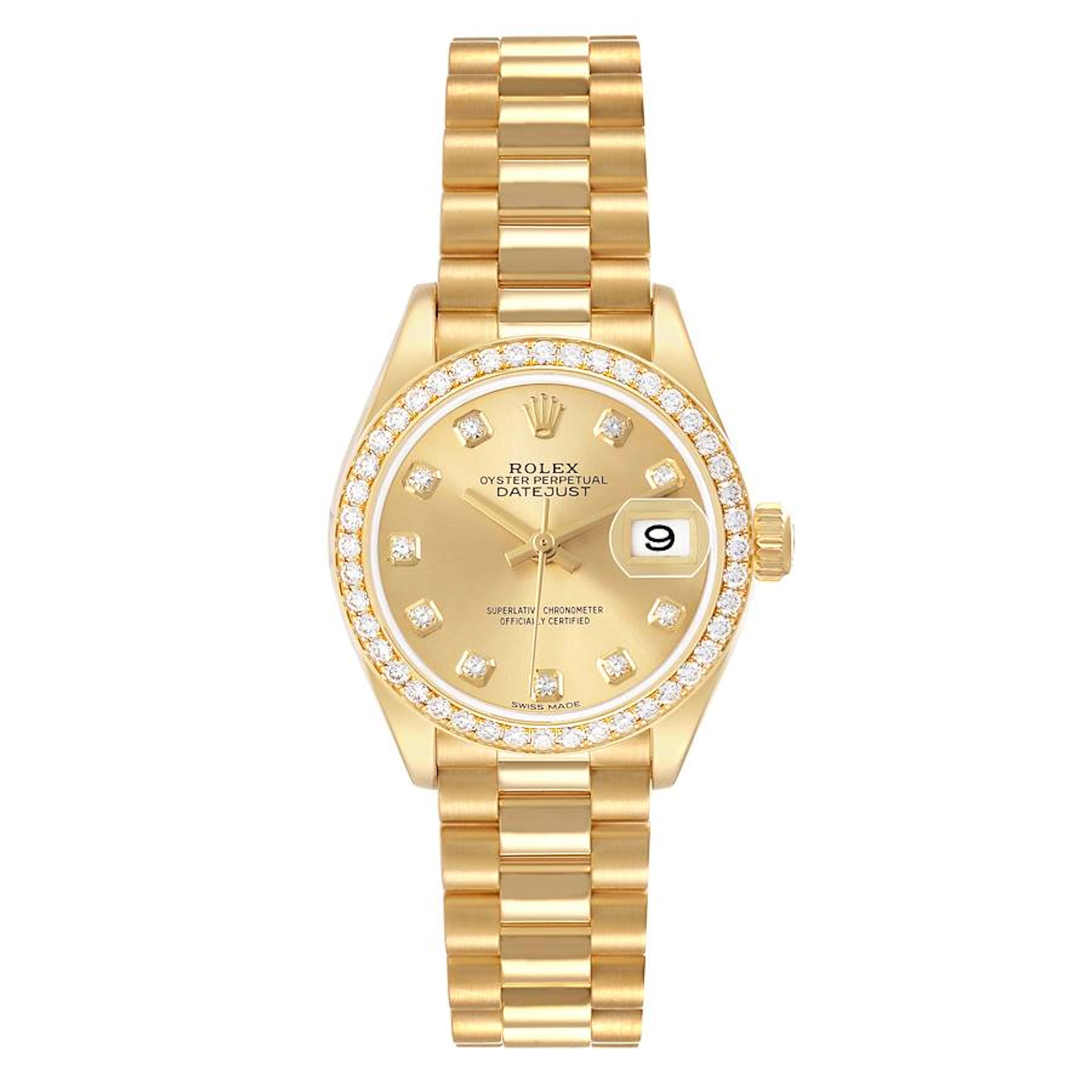 President Datejust (Reference 279138). A 28mm yellow gold diamond-set