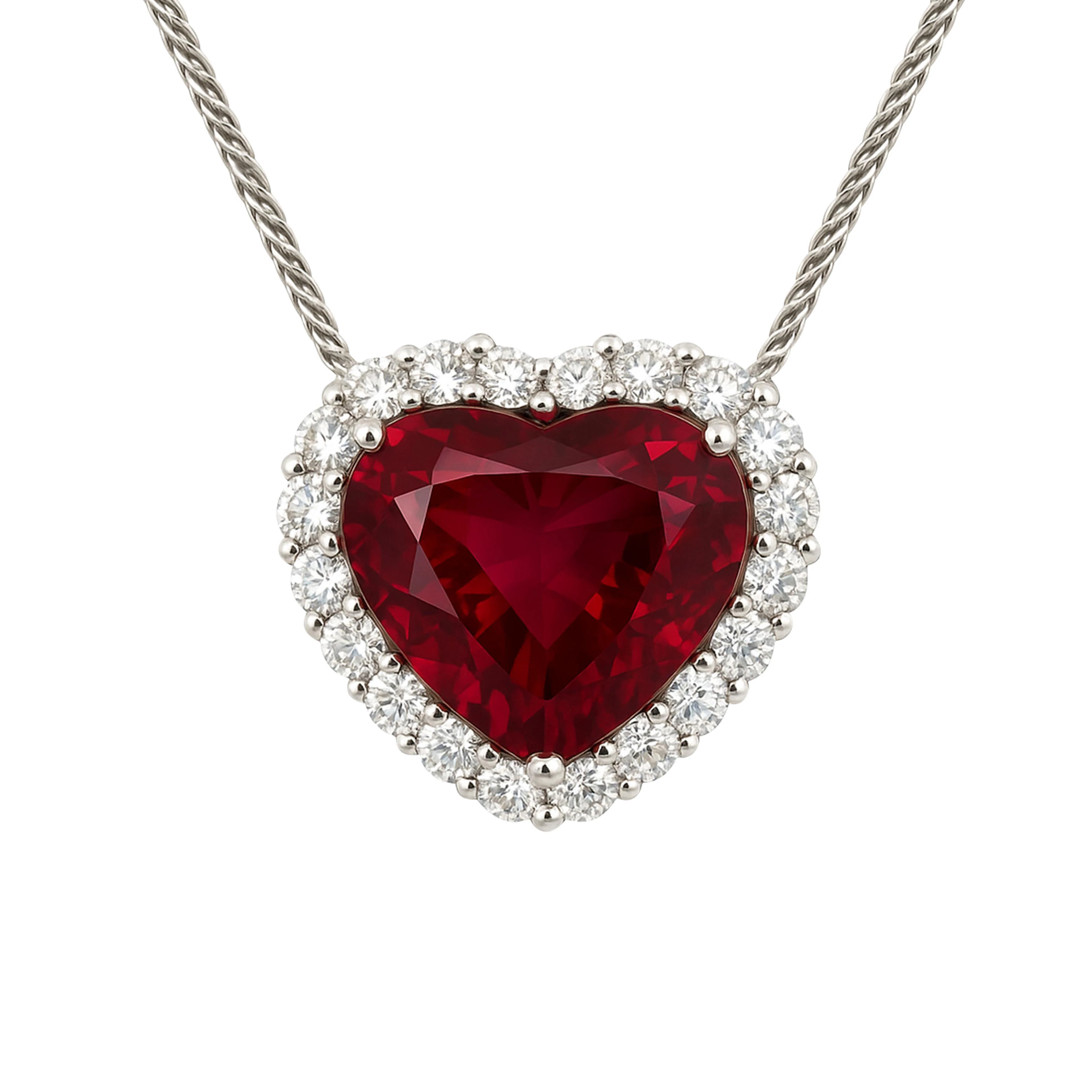 White Gold, 6.15ct Rubellite Tourmaline and Diamond Pendant Necklace