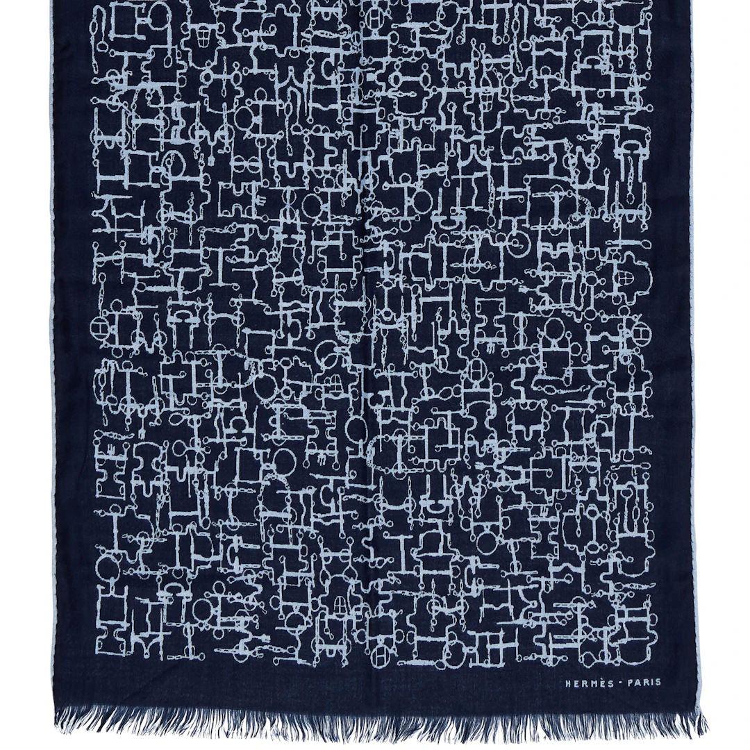 Bleu Equestre Cashmere and Silk Scarf 70