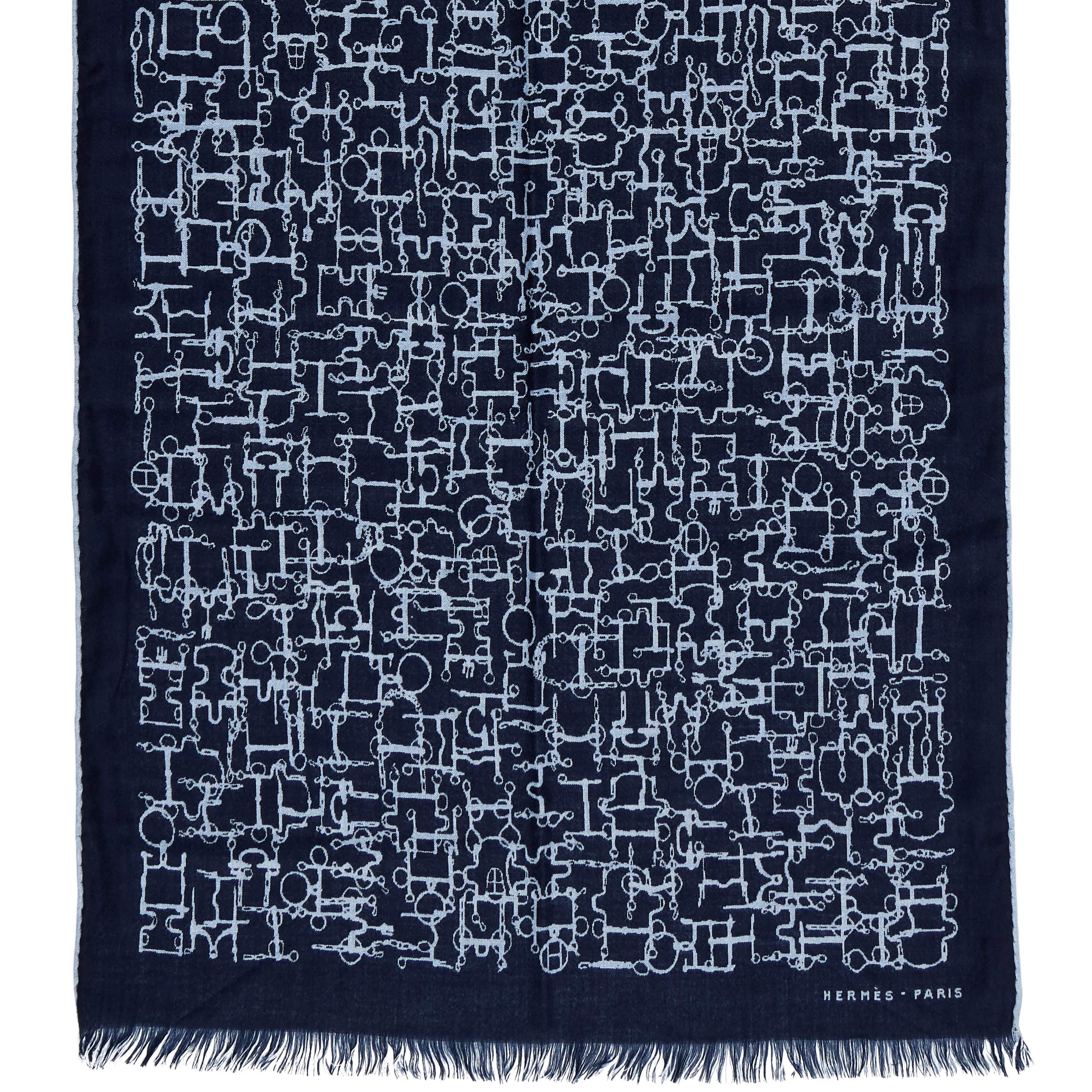 Bleu Equestre Cashmere and Silk Scarf 70