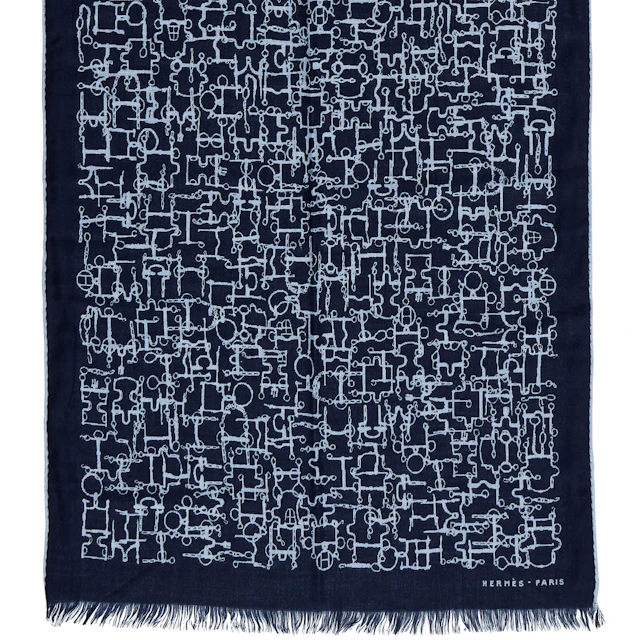 Bleu Equestre Cashmere and Silk Scarf 70
