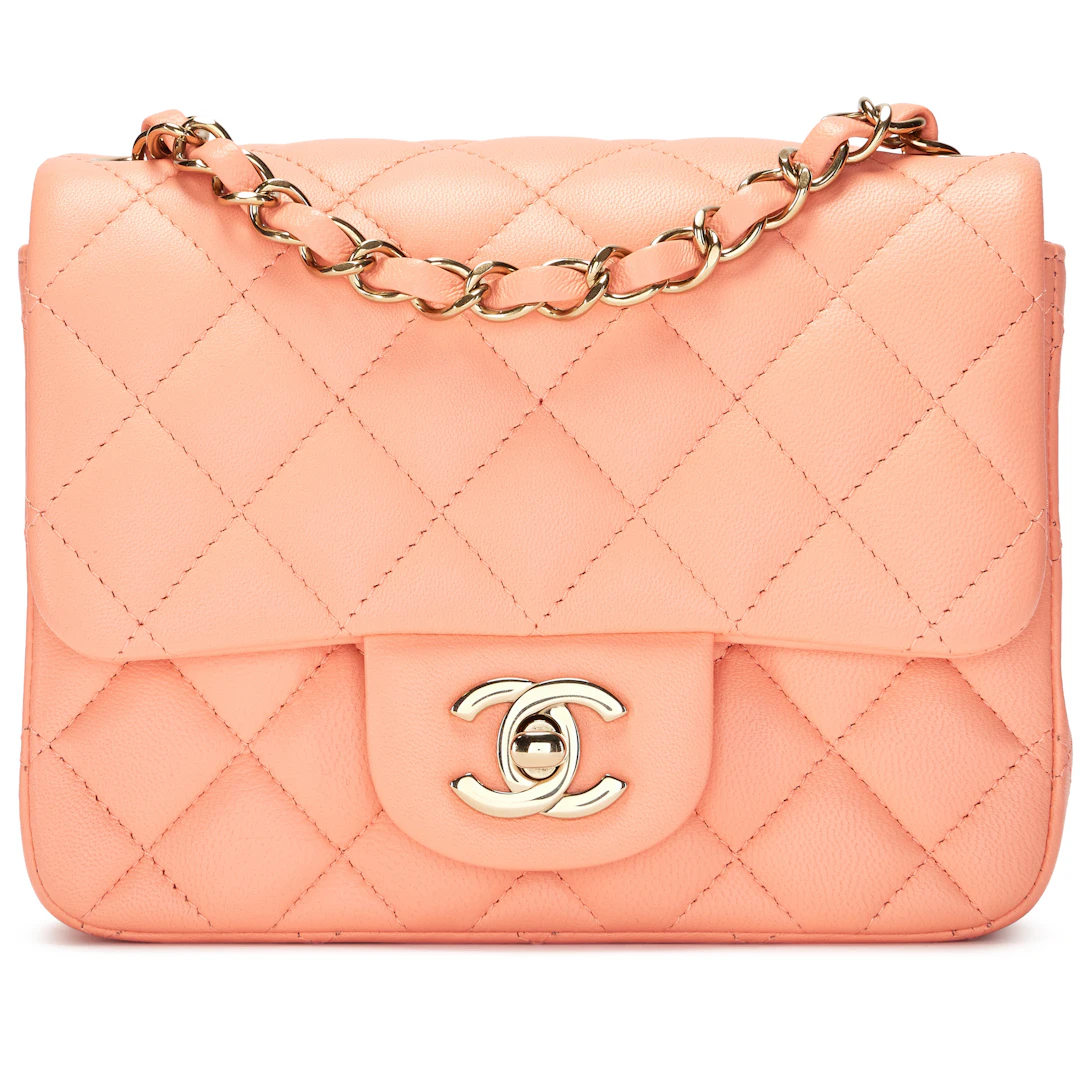 Rose Clair Coral Pink Quilted Lambskin Mini Square Classic Single