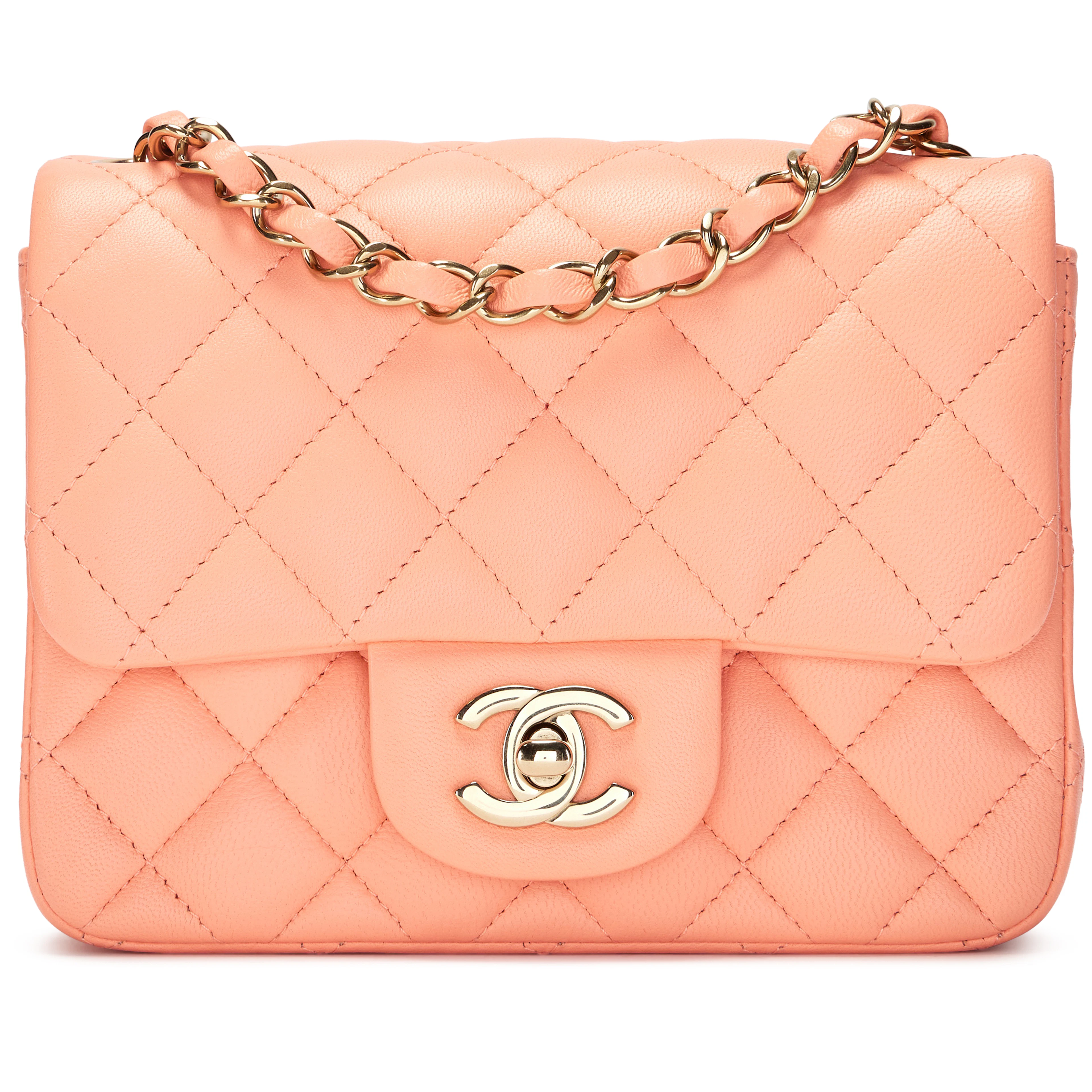 Rose Clair Coral Pink Quilted Lambskin Mini Square Classic Single
