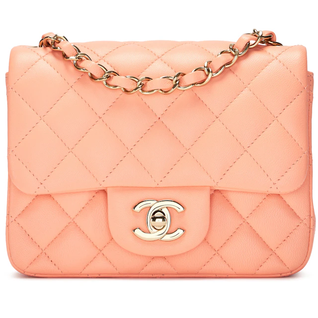 Rose Clair Coral Pink Quilted Lambskin Mini Square Classic Single