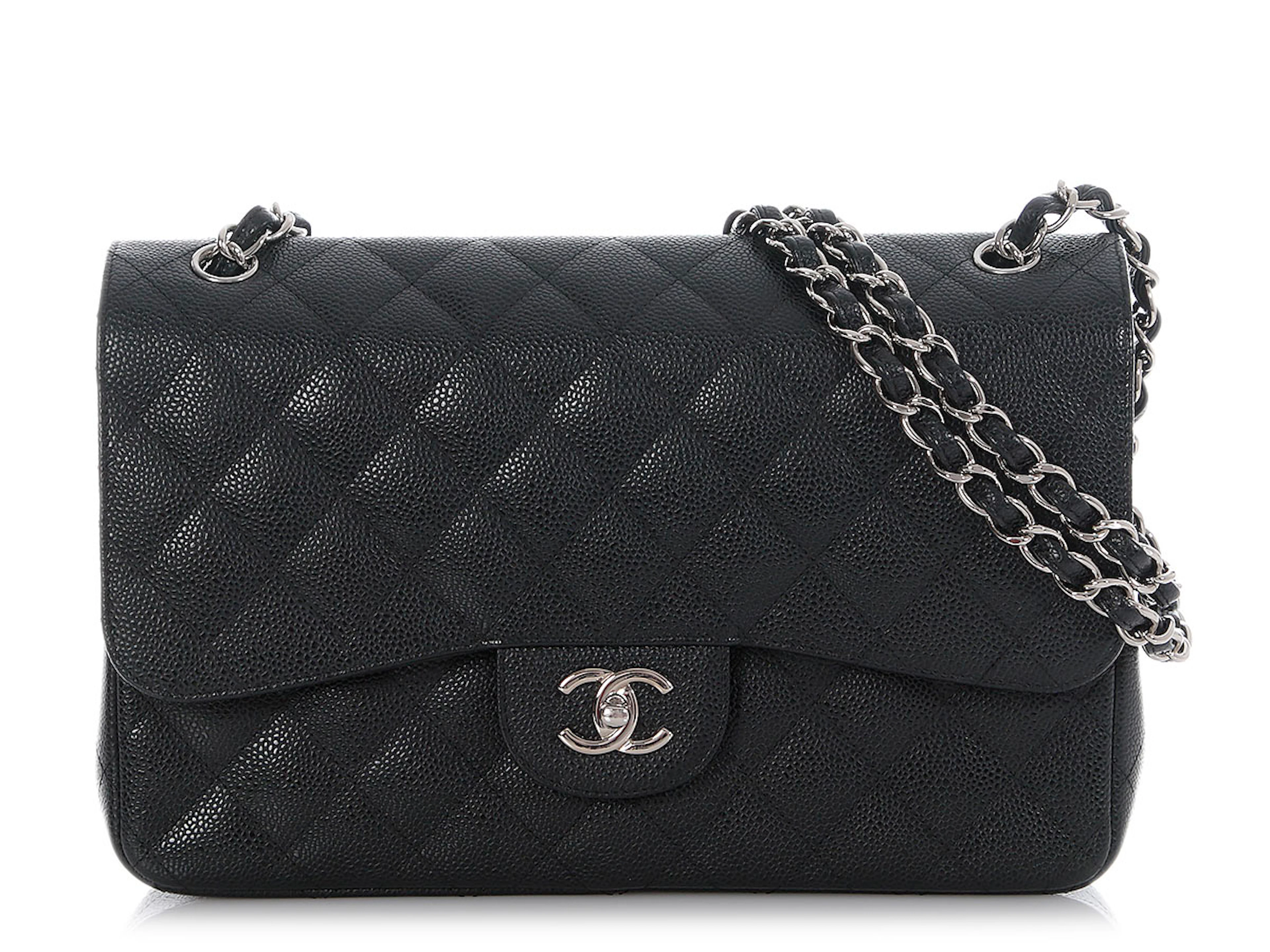 Black Quilted Caviar Jumbo Classic Double Flap Bag Silver Hardware, 2011-2012
