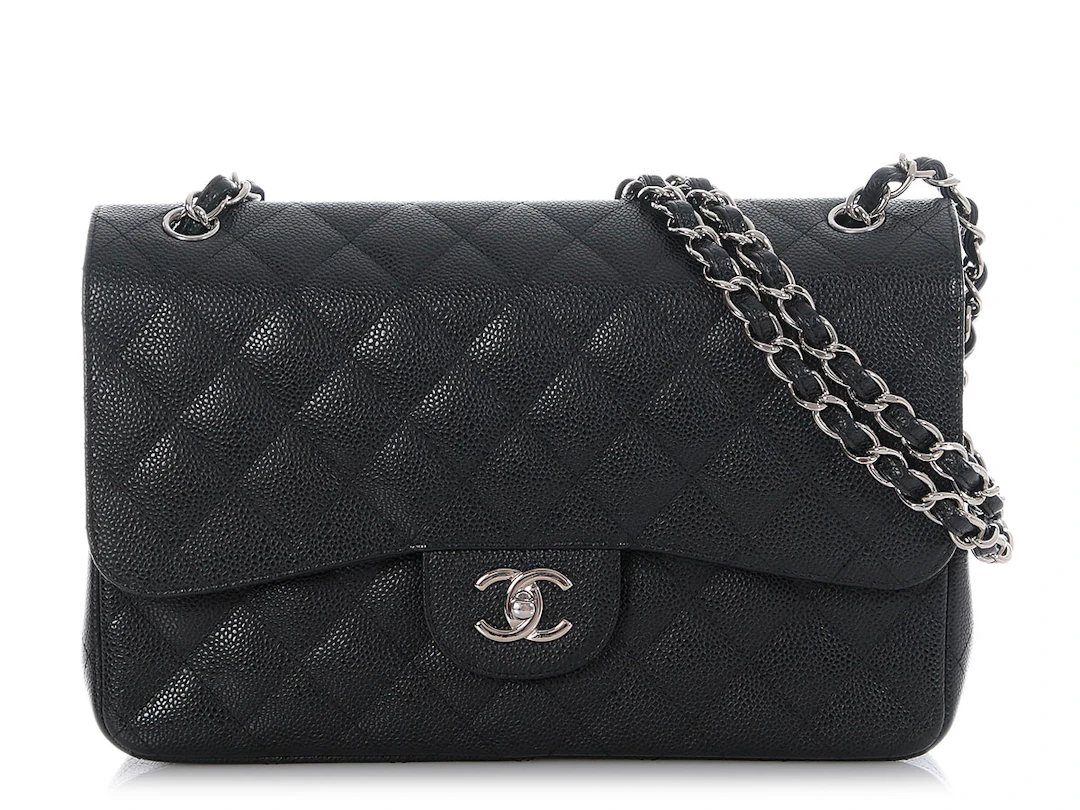 Black Quilted Caviar Jumbo Classic Double Flap Bag Silver Hardware, 2011-2012