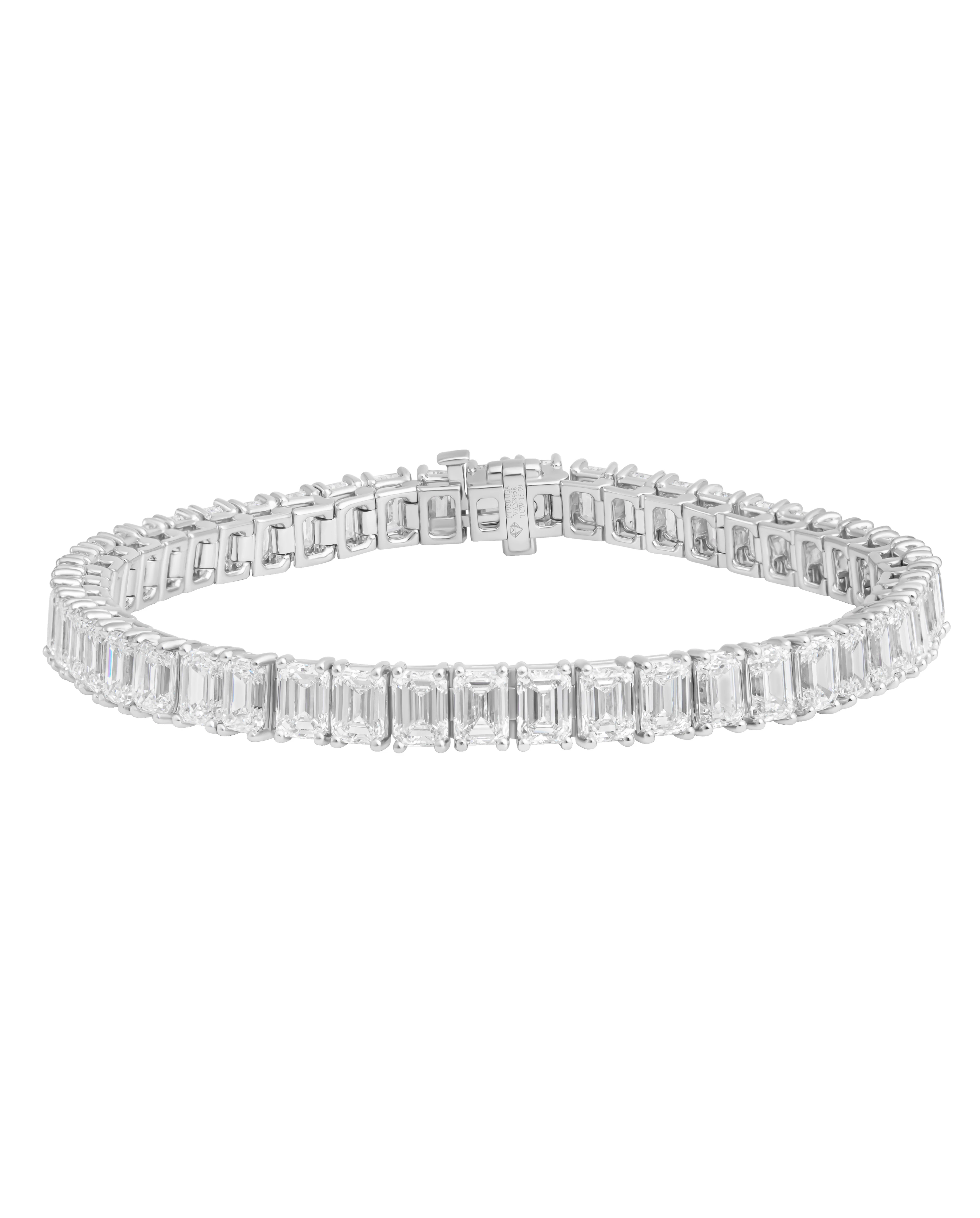 Platinum and 15.99ctw Emerald Cut Diamond Tennis Bracelet