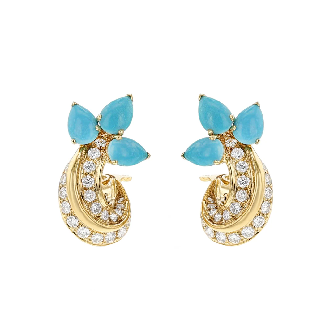 Gold, Turquoise and Diamond Earclips