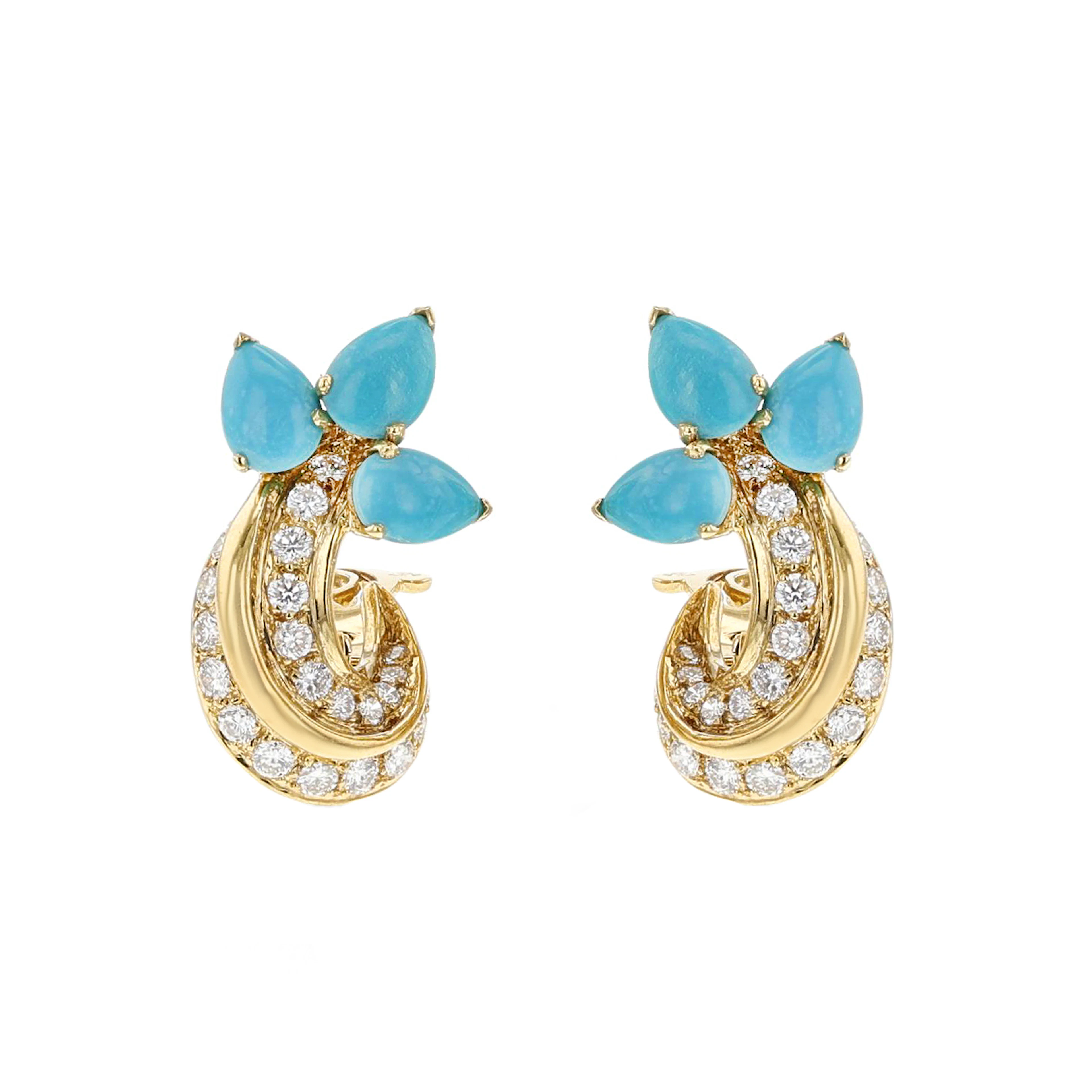 Gold, Turquoise and Diamond Earclips