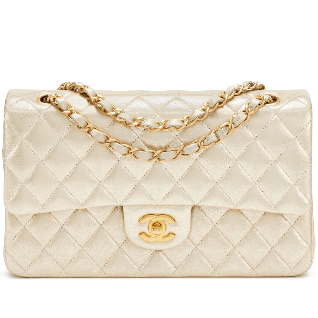 Gold Quilted Metallic Lambskin Medium Classic Double Flap Bag Aged