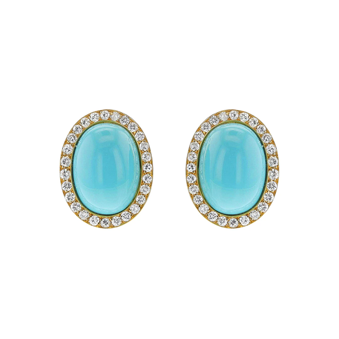 Gold, White Gold, Turquoise and Diamond Earclips