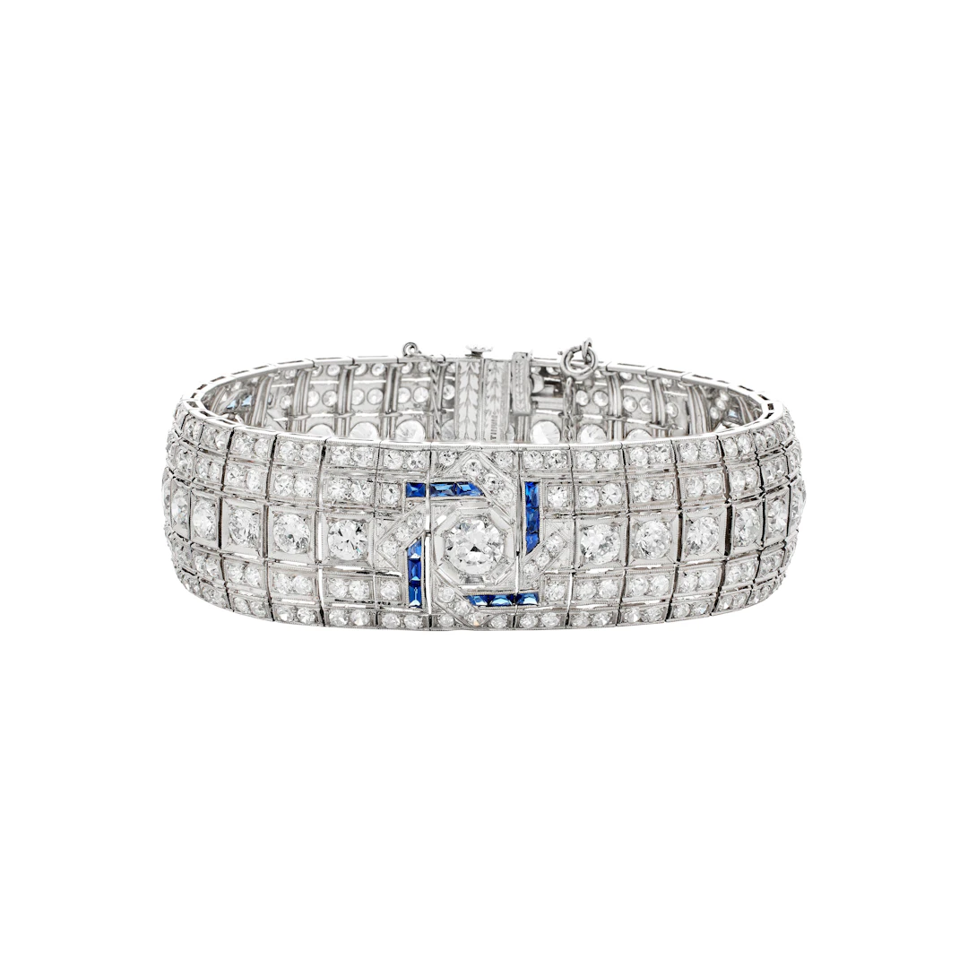 Art Deco Platinum, Diamond and Synthentic Sapphire Bracelet