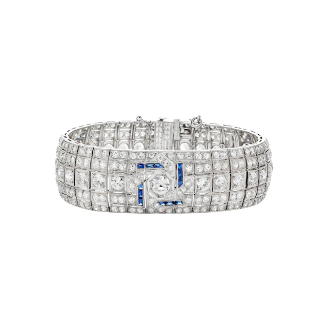 Art Deco Platinum, Diamond and Synthentic Sapphire Bracelet