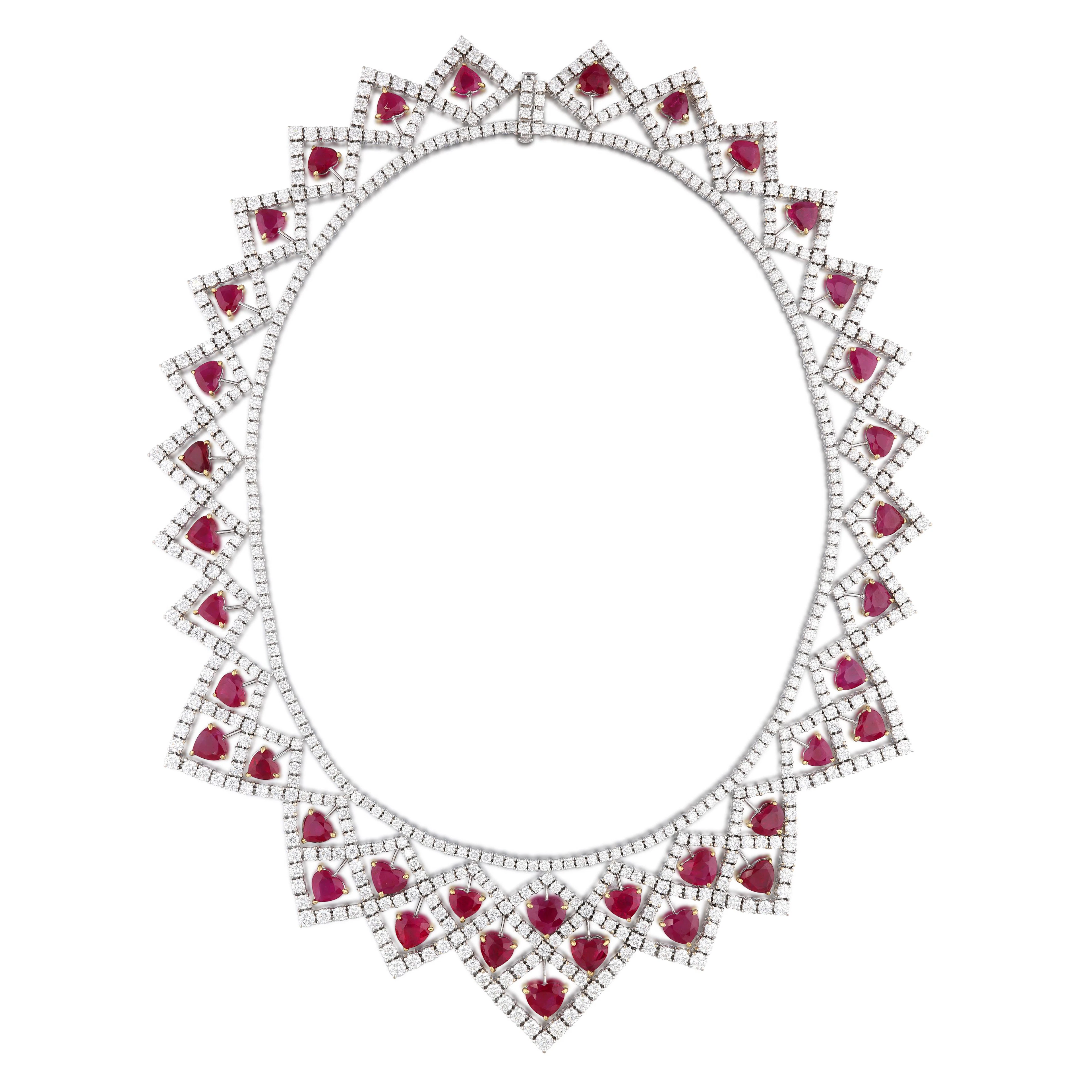 White Gold, Burmese Ruby and Diamond Collar Necklace