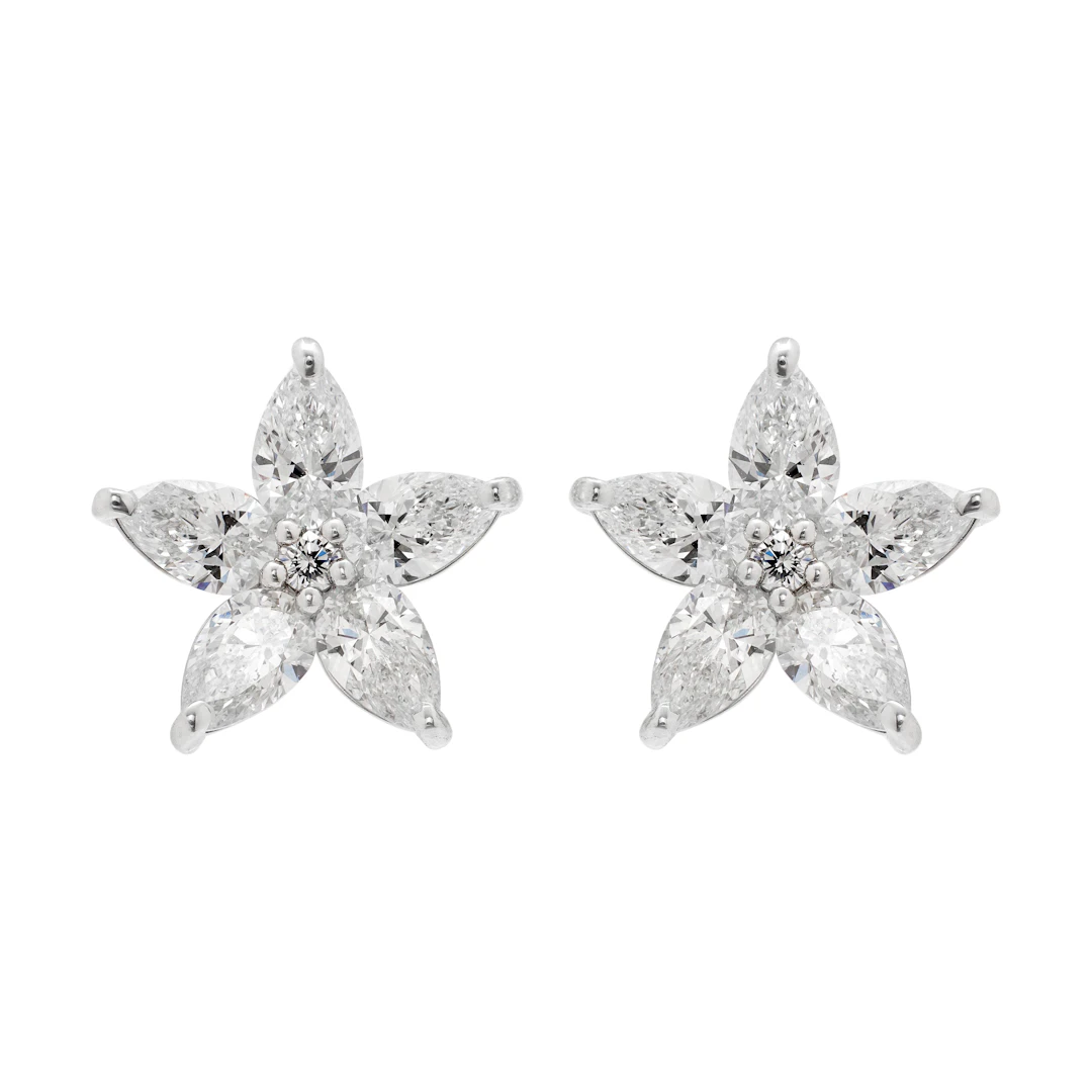 Platinum and Diamond Floral Stud Earrings