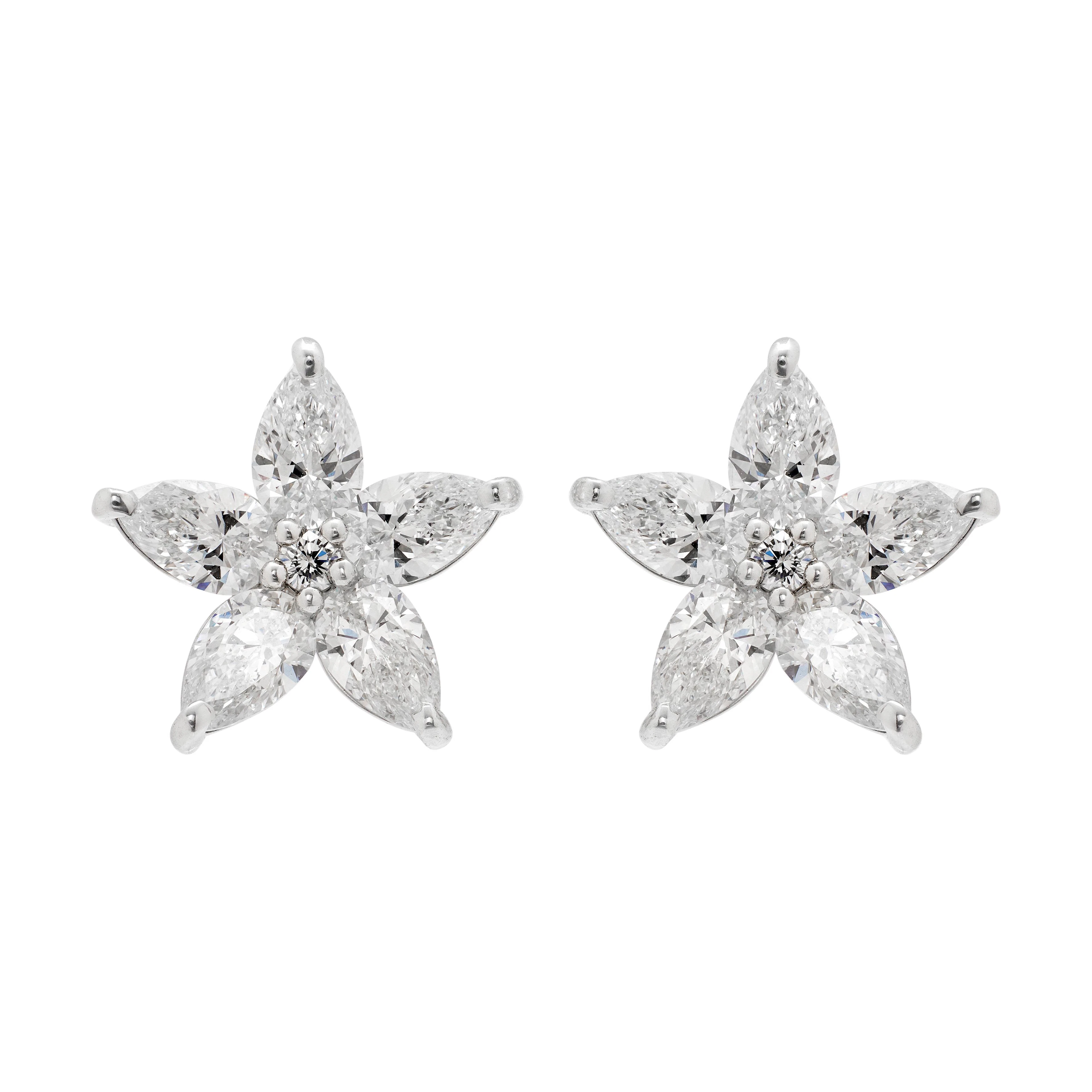 Platinum and Diamond Floral Stud Earrings
