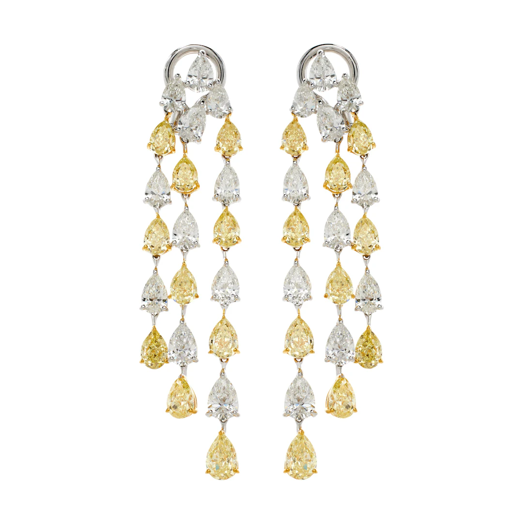 Gold, White Gold, 7.45ctw Yellow Diamond and 5.45ctw Diamond Earrings