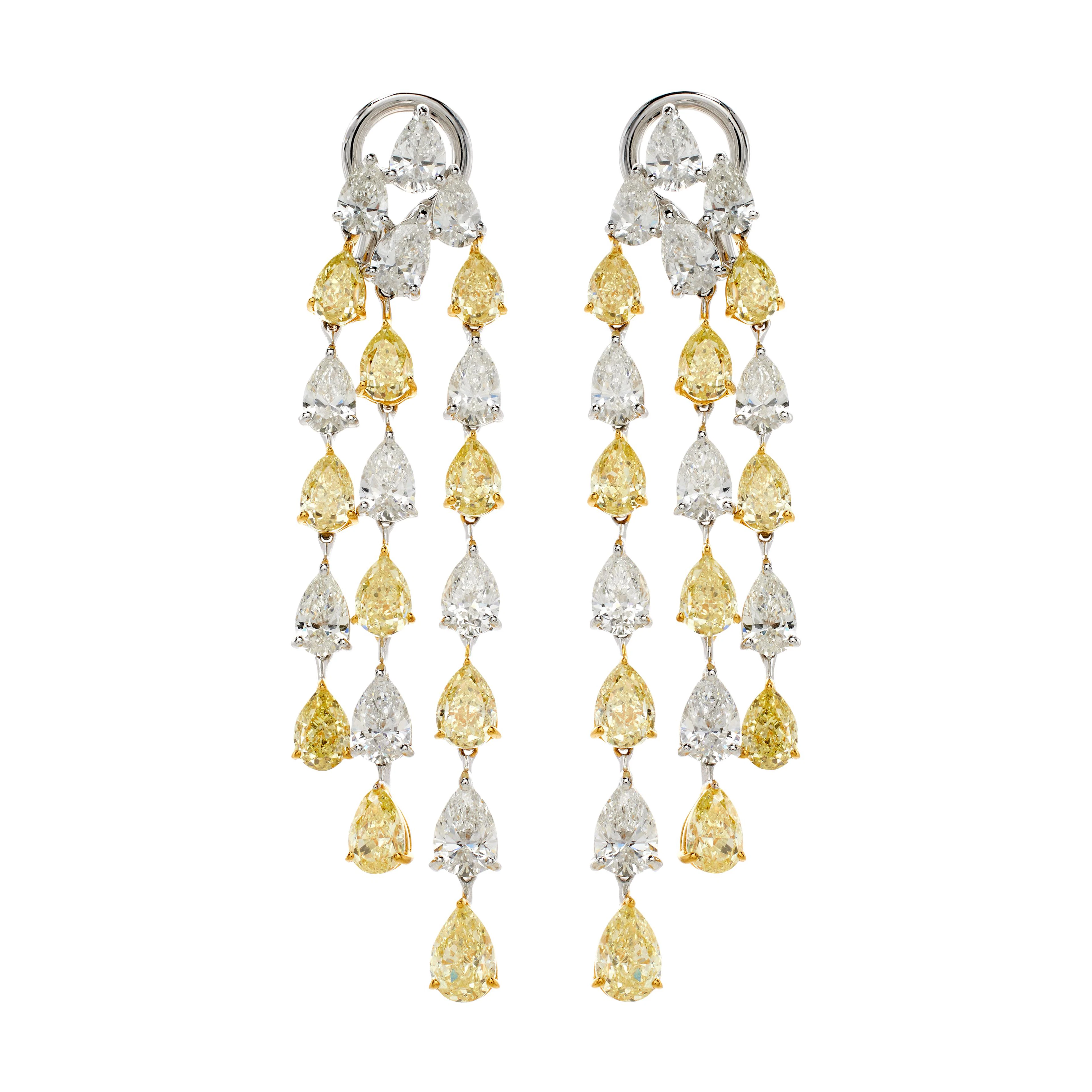Gold, White Gold, 7.45ctw Yellow Diamond and 5.45ctw Diamond Earrings