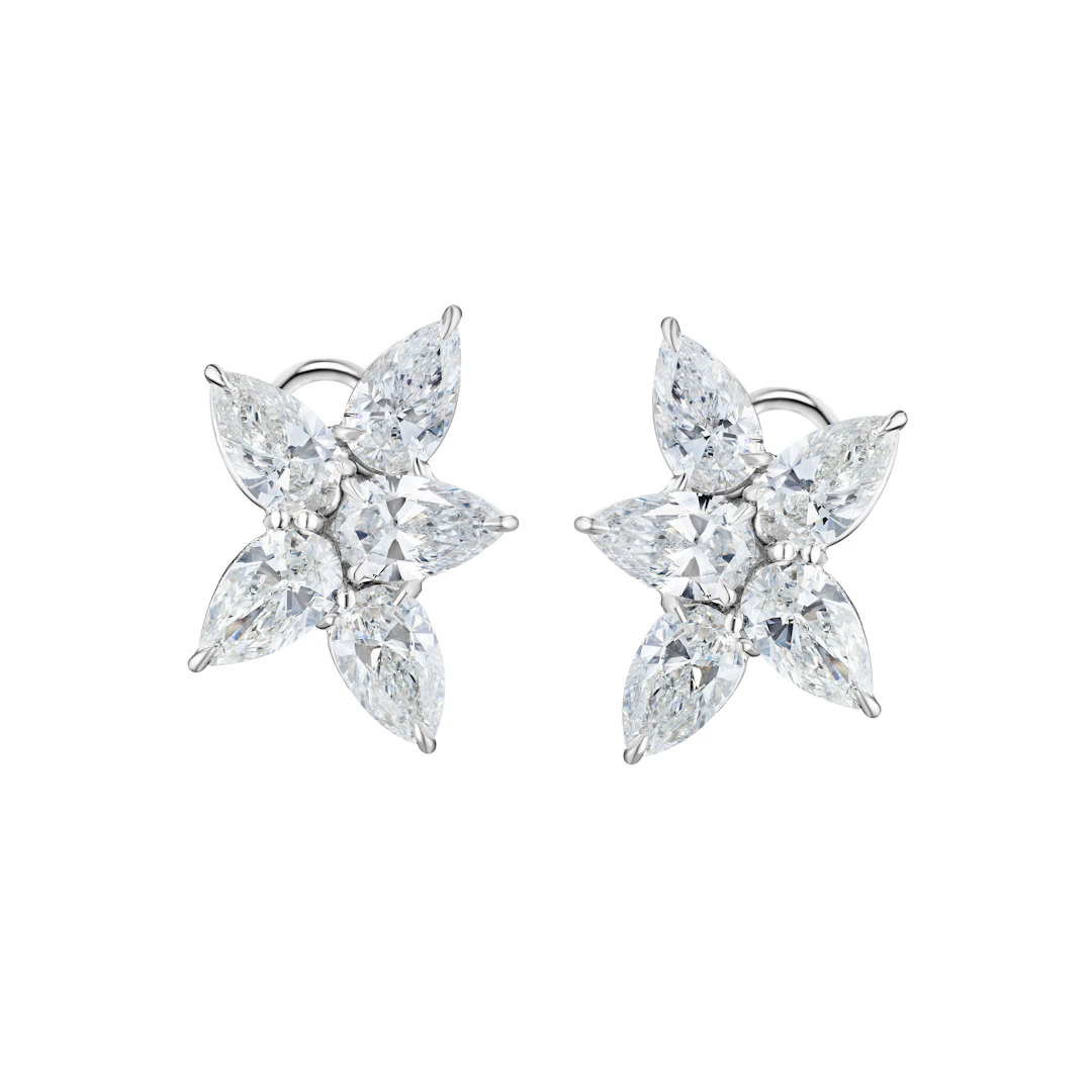Platinum, White Gold and 5.14ctw Diamond Cluster Earclips