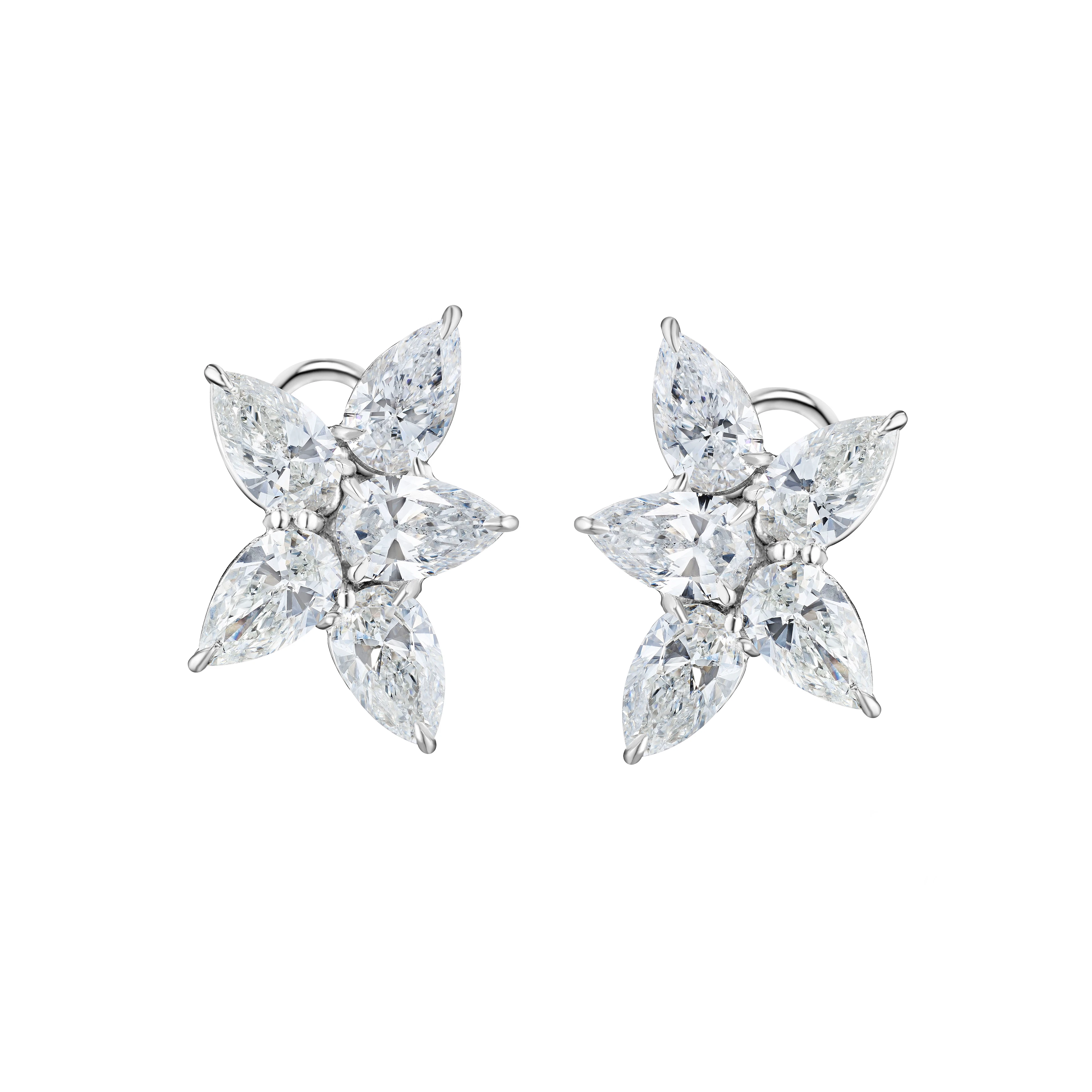 Platinum, White Gold and 5.14ctw Diamond Cluster Earclips