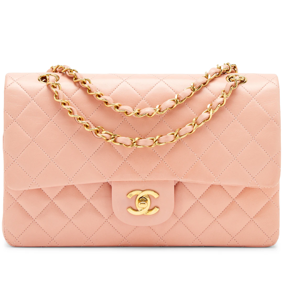 Vintage Light Pink Quilted Lambskin Classic Medium Double Flap Bag