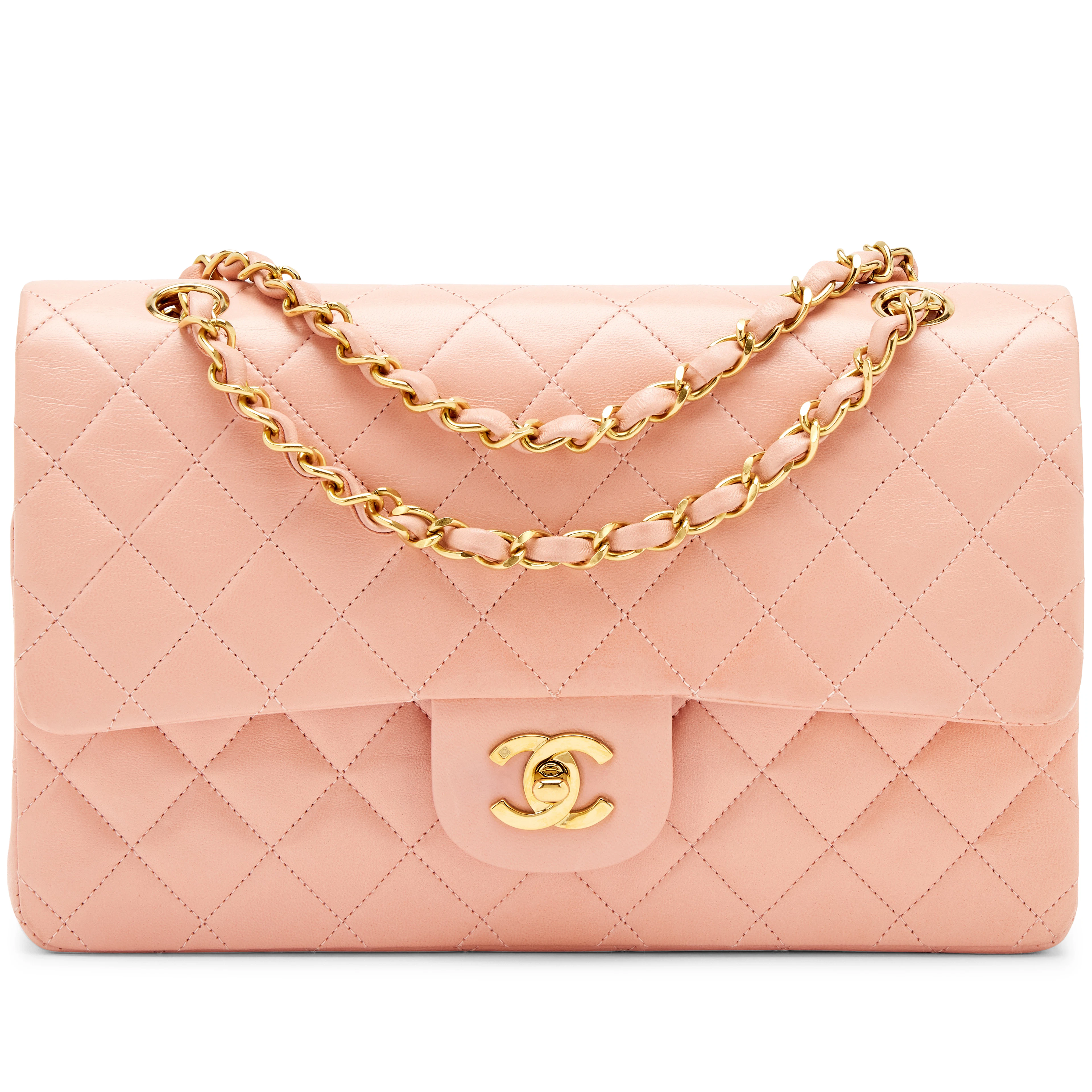 Vintage Light Pink Quilted Lambskin Classic Medium Double Flap Bag