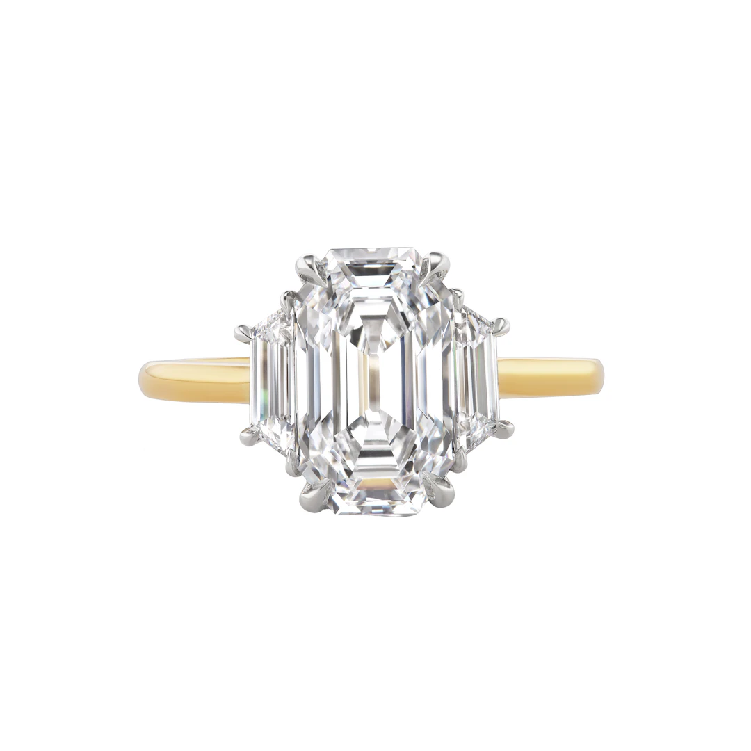 Platinum, Gold, 2.74ct Emerald Cut Diamond and Diamond Engagement Ring
