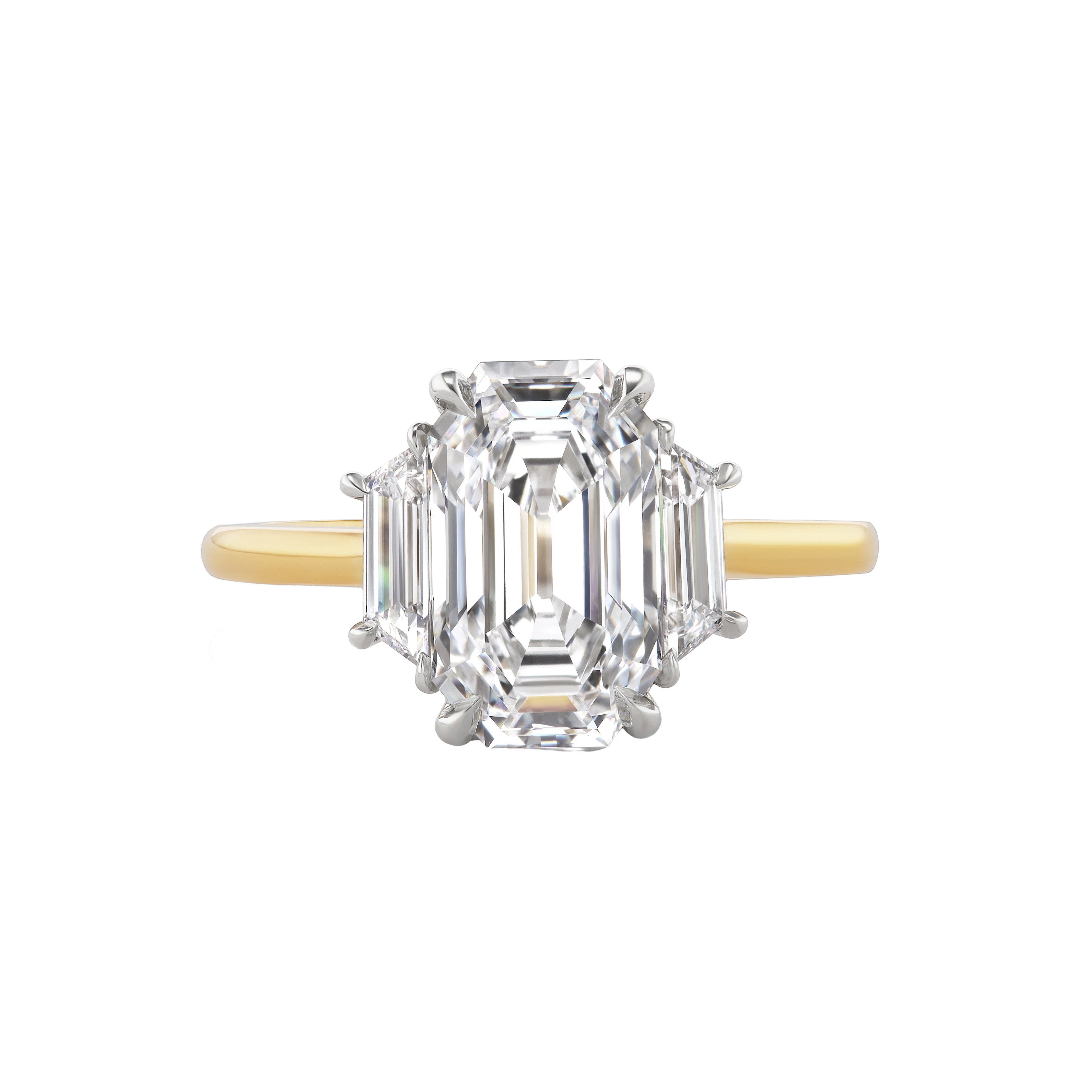 Platinum, Gold, 2.74ct Emerald Cut Diamond and Diamond Engagement Ring