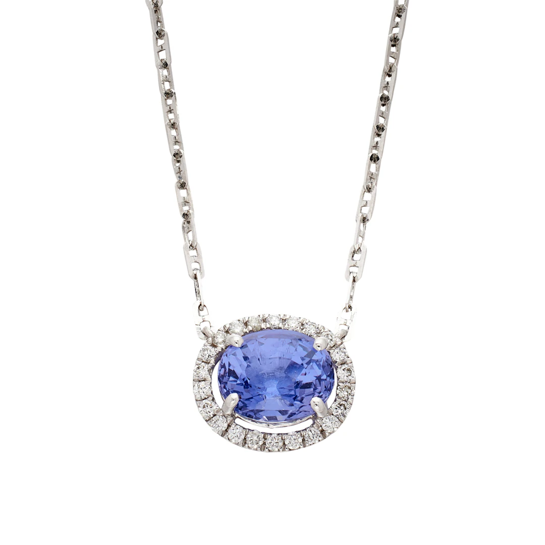 White Gold, 1.77ct Ceylon Violet Sapphire and Diamond Pendant Necklace