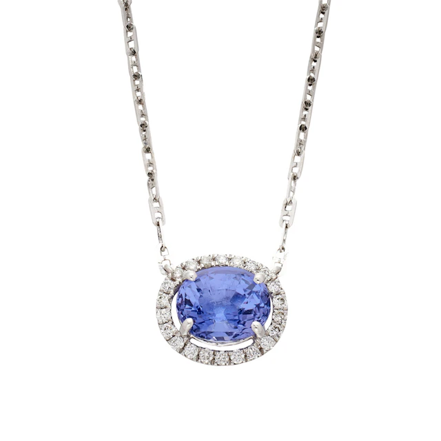 White Gold, 1.77ct Ceylon Violet Sapphire and Diamond Pendant Necklace