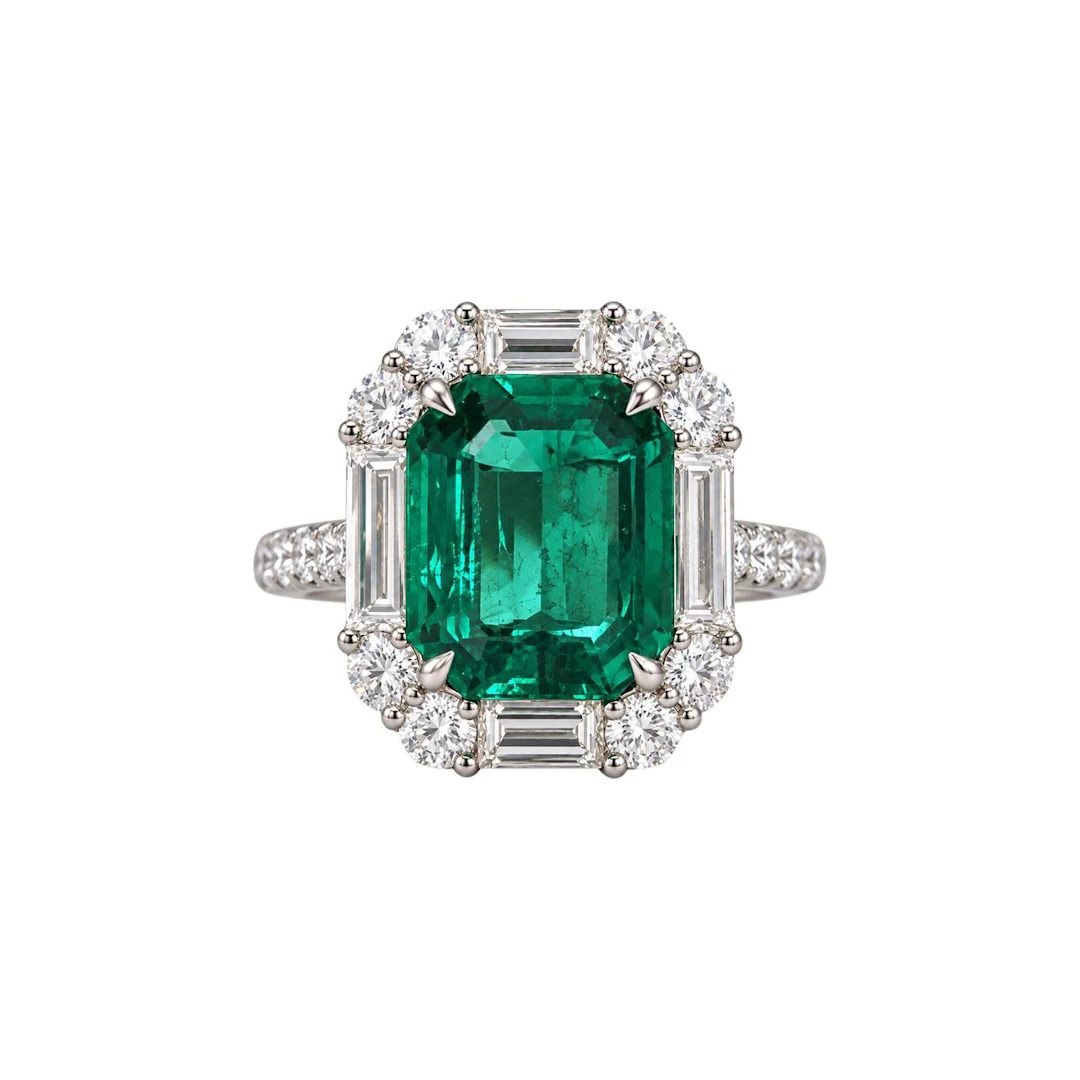 White Gold, 4.43ct Zambian Emerald and Diamond Ring